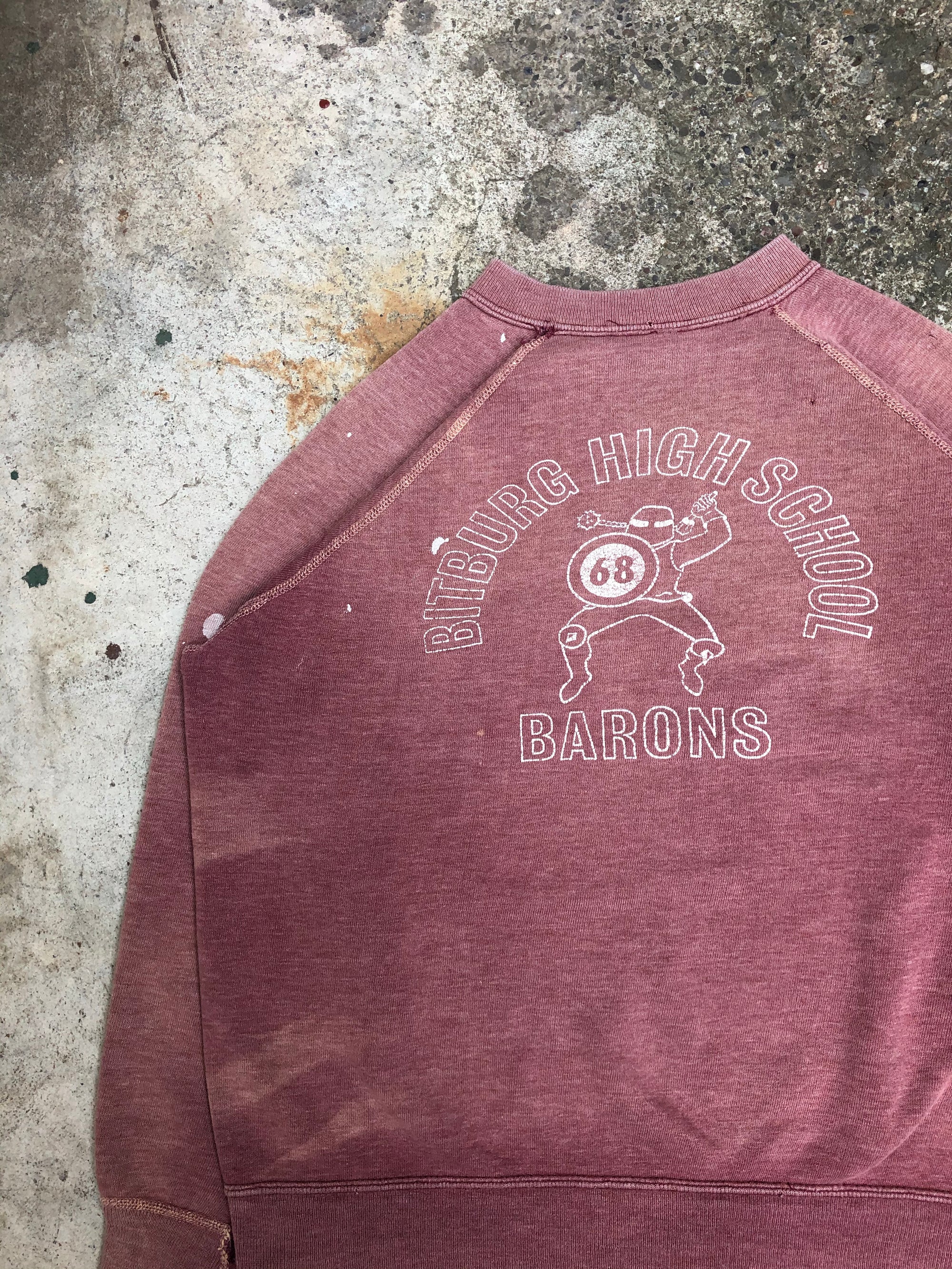 1960s Sun Faded Paint “Bitburg High School Barons” Raglan Sweatshirt