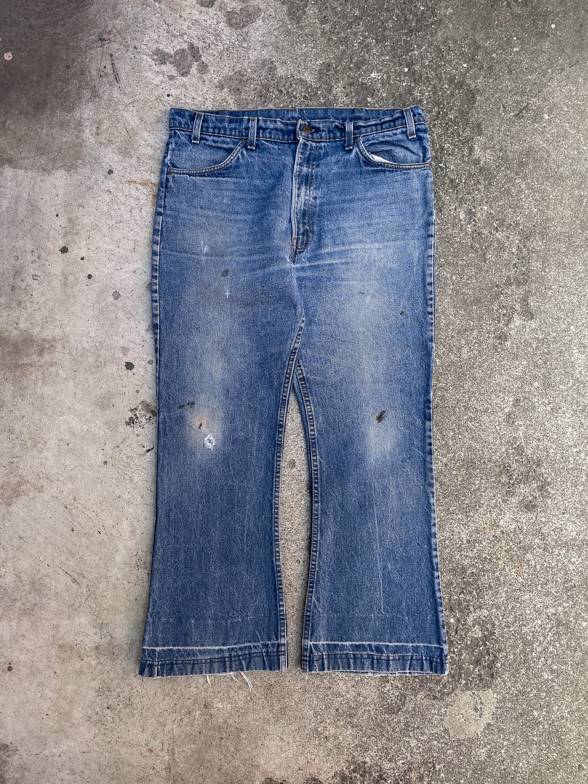 1970s Orange Tab Levis Worn In Blue 646 (36X27)