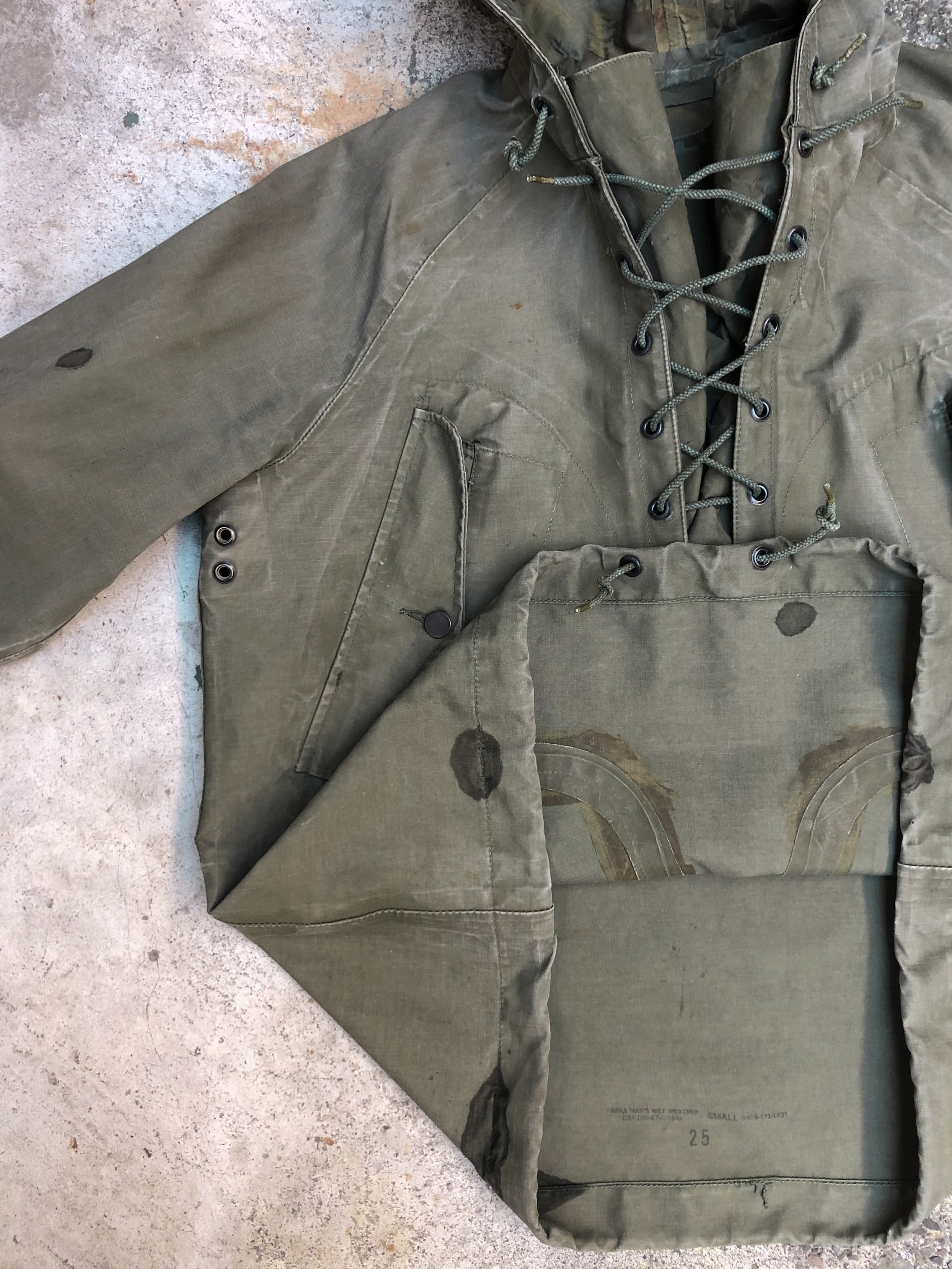 1960s Vietnam War Era Oil-Stained Faded USN Wet Weather Parka