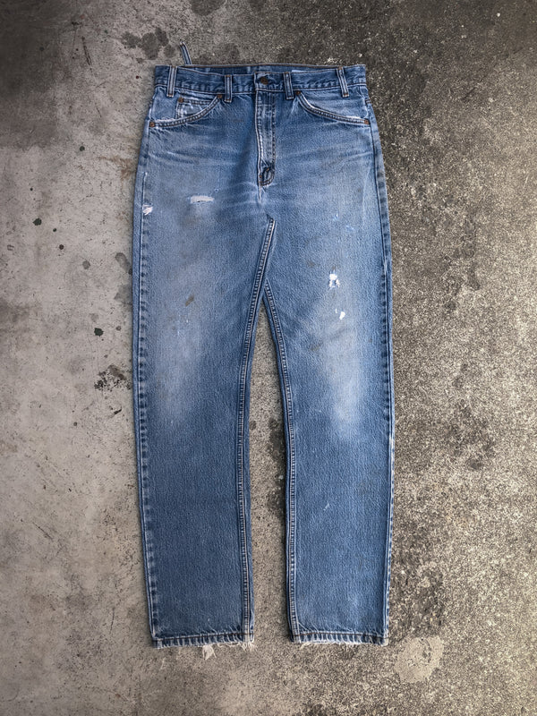 1990s Orange Tab Levis Repaired Faded Blue 505 (32X32)