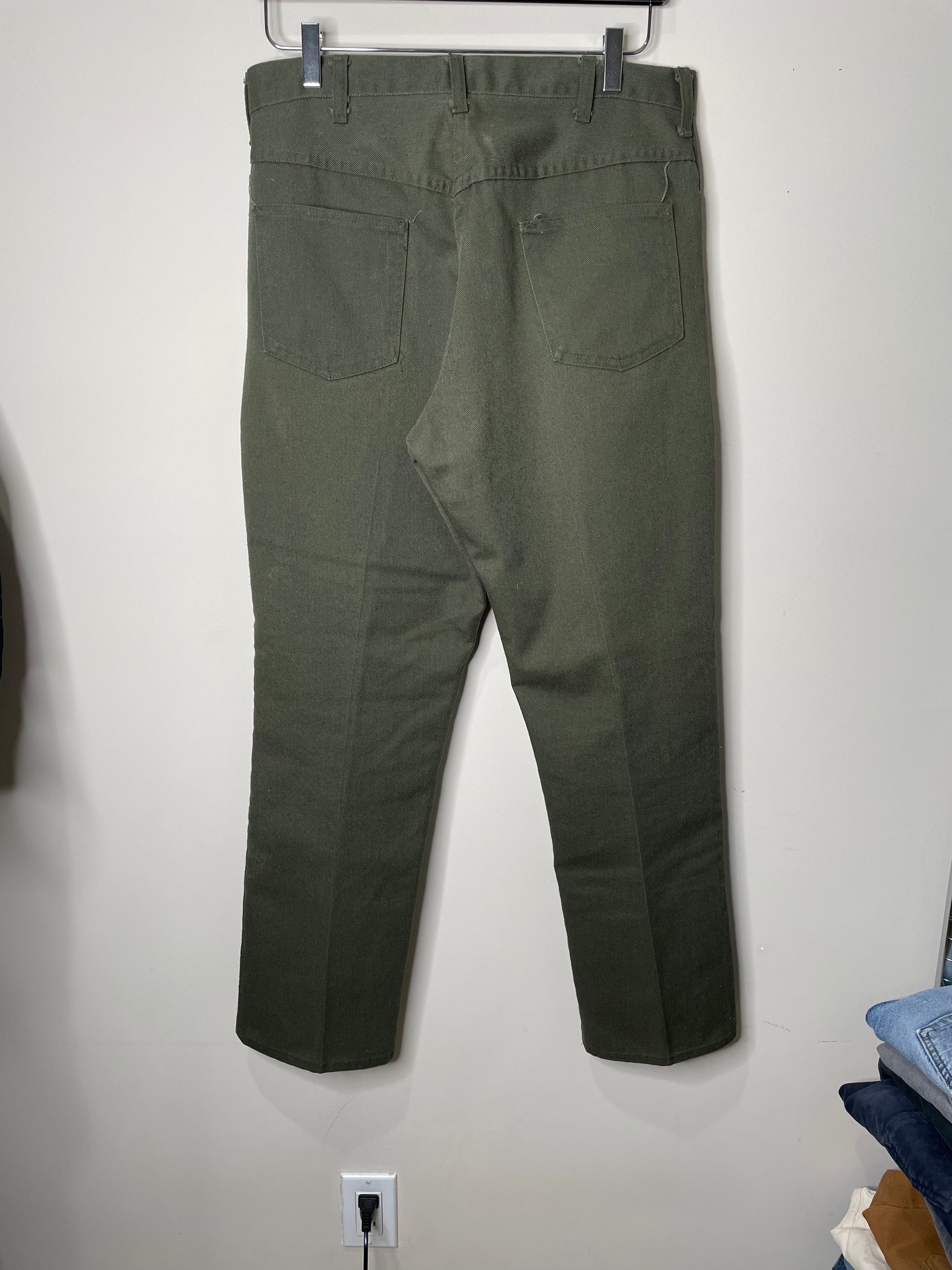 1970s Faded Green Pants Talon Zip (31X28)