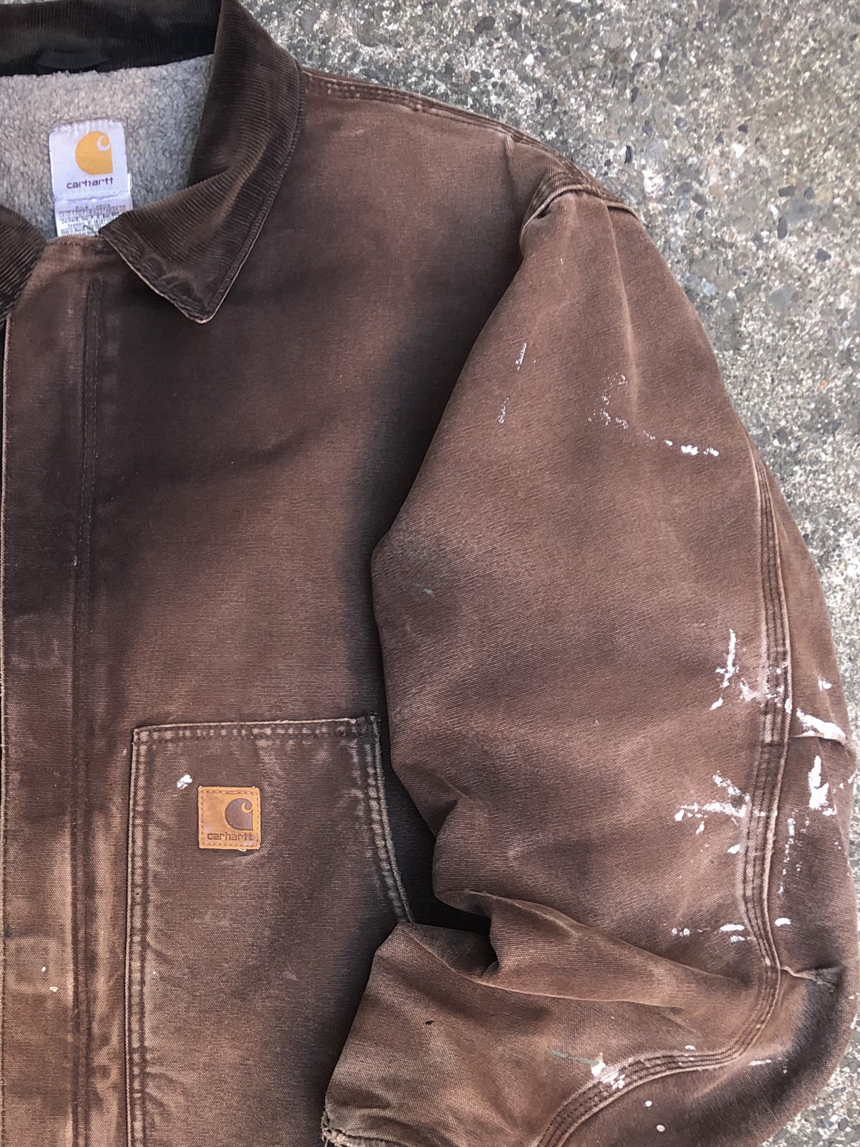 Vintage Carhartt Painted Faded Dark Brown Sherpa Lined Arctic Jacket (L)