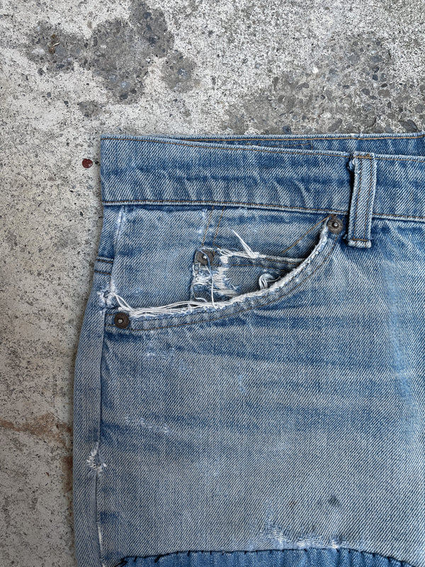 1970s Orange Tab Levis Patch Repaired Faded Blue 517 Talon Zip (32X27)