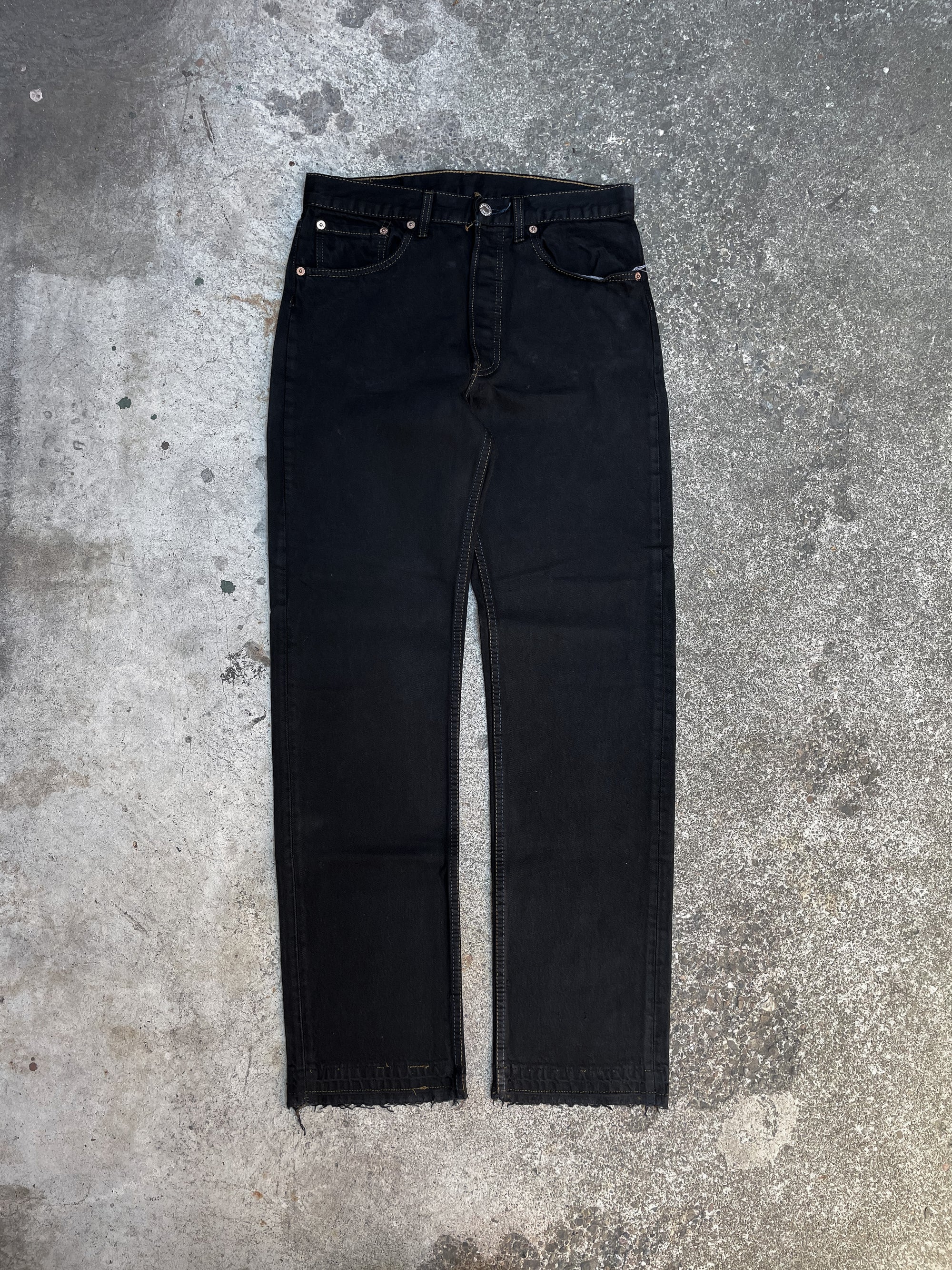 1990s Levis Black Overdye 501 Released Hem (30X30)