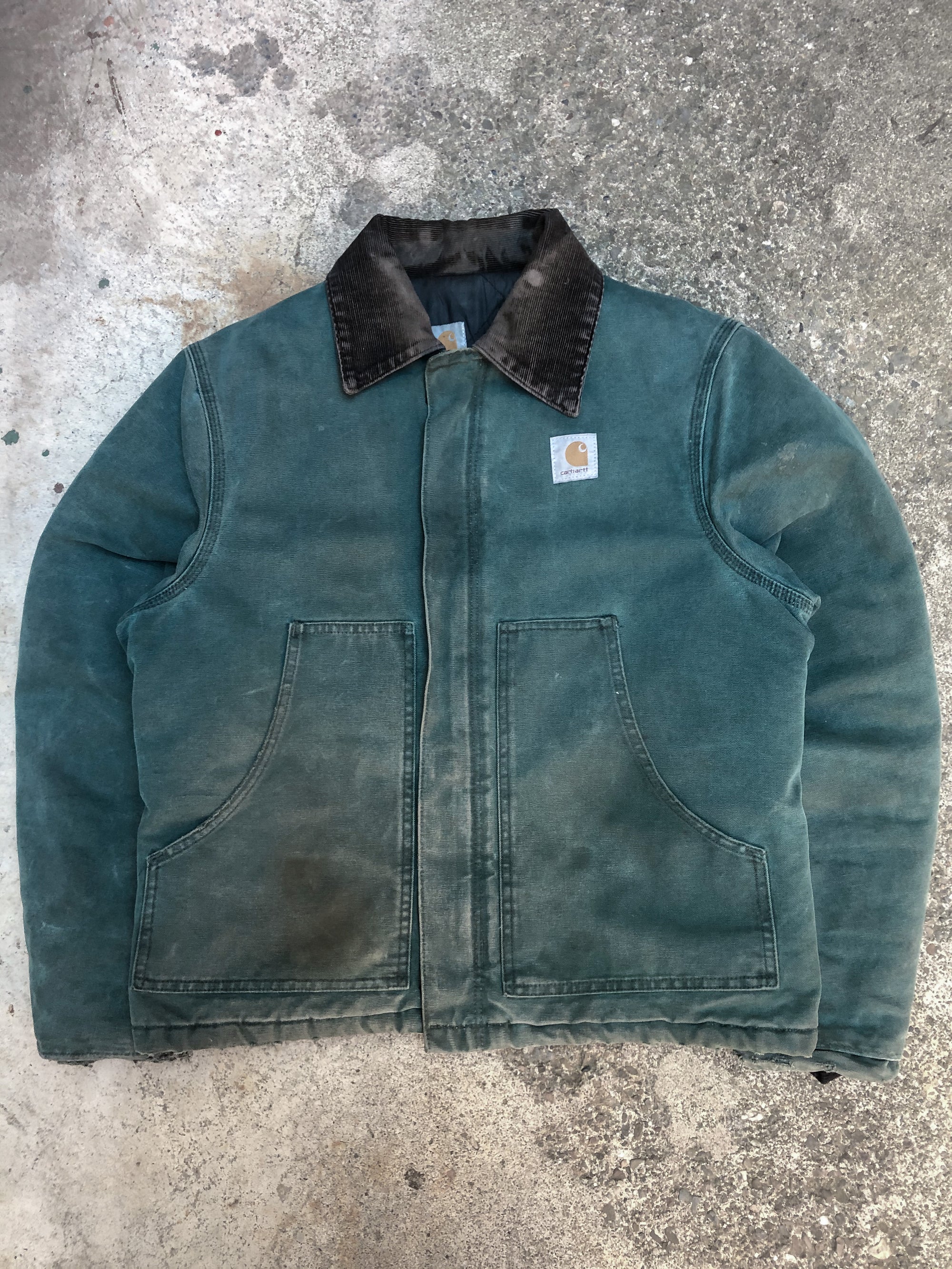 1990s Carhartt Faded Hunter Green Quilted Arctic Jacket (M)