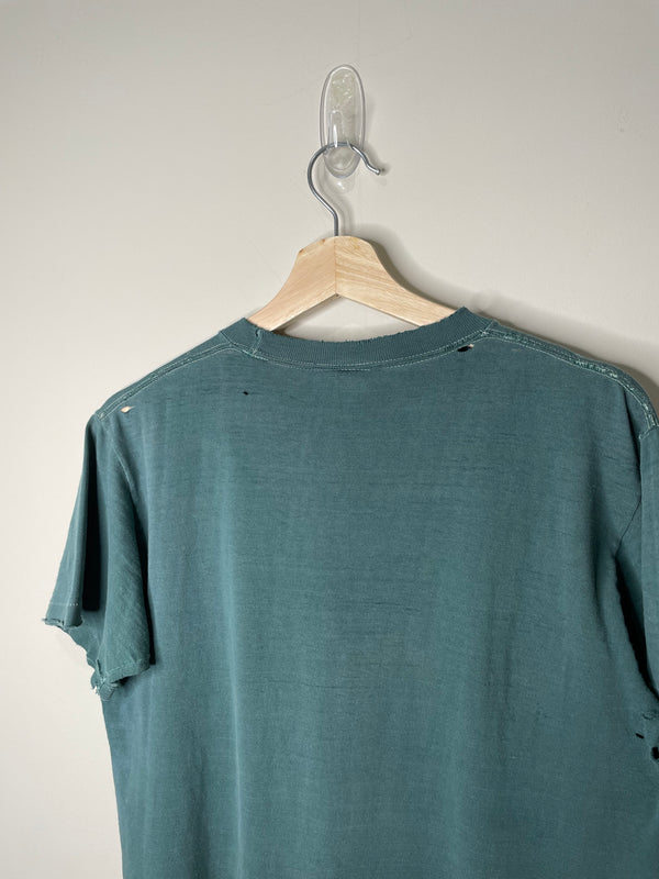 1960s Thrashed Faded Green Single Stitched Pocket Tee (M)