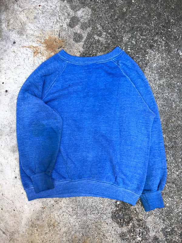 1980s Faded Worn In Blue Blank Raglan Sweatshirt