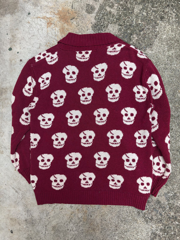 1990s Maroon “Skull” Knit Cardigan