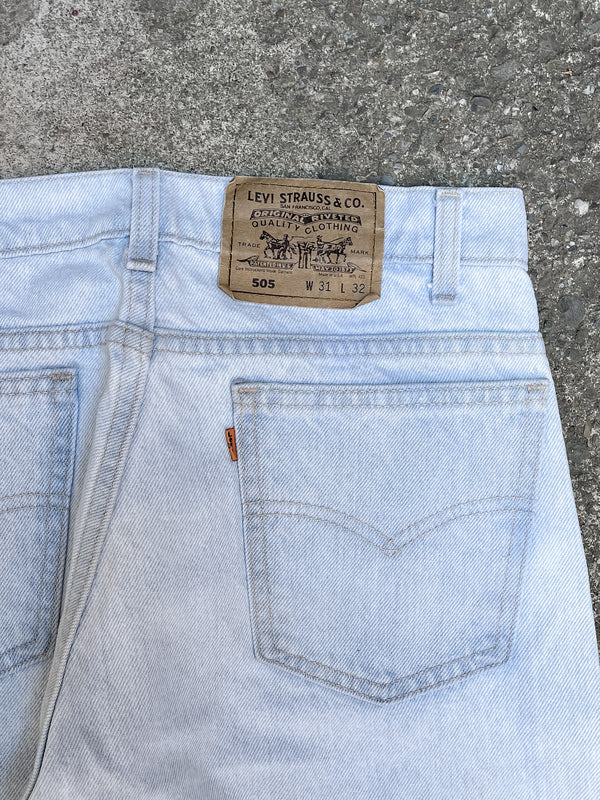 1980s Orange Tab Levis Light Wash Blue 505 Released Hem (29X32)