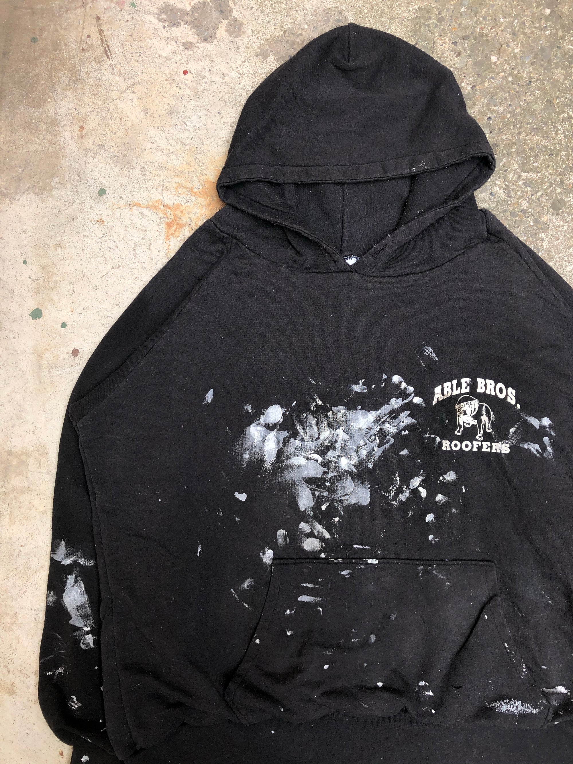 1990s Painted Black “Able Bros Roofers” Thermal Raglan Hoodie