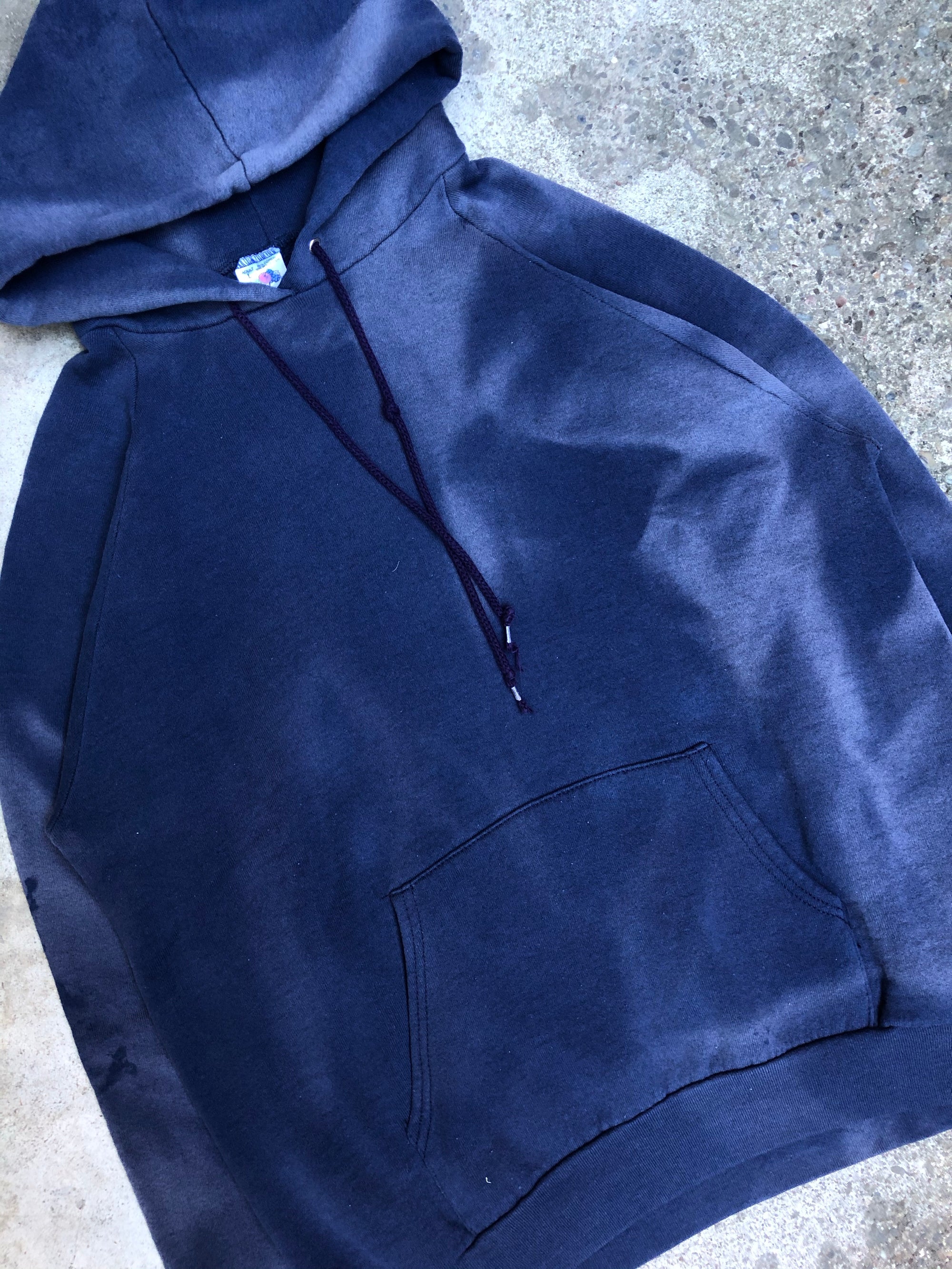 1990s Sun Faded Navy Blank Raglan Hoodie