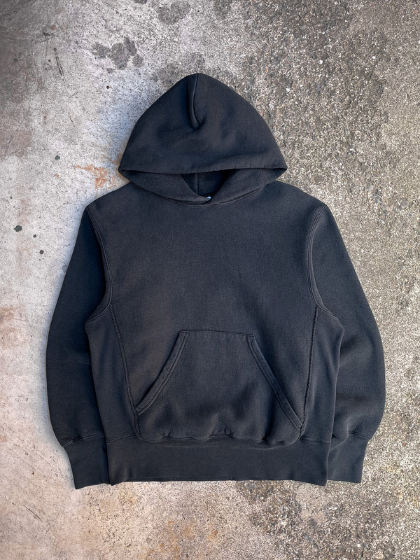 1990s Lee Faded Blue Black Heavyweight Blank Hoodie (M)