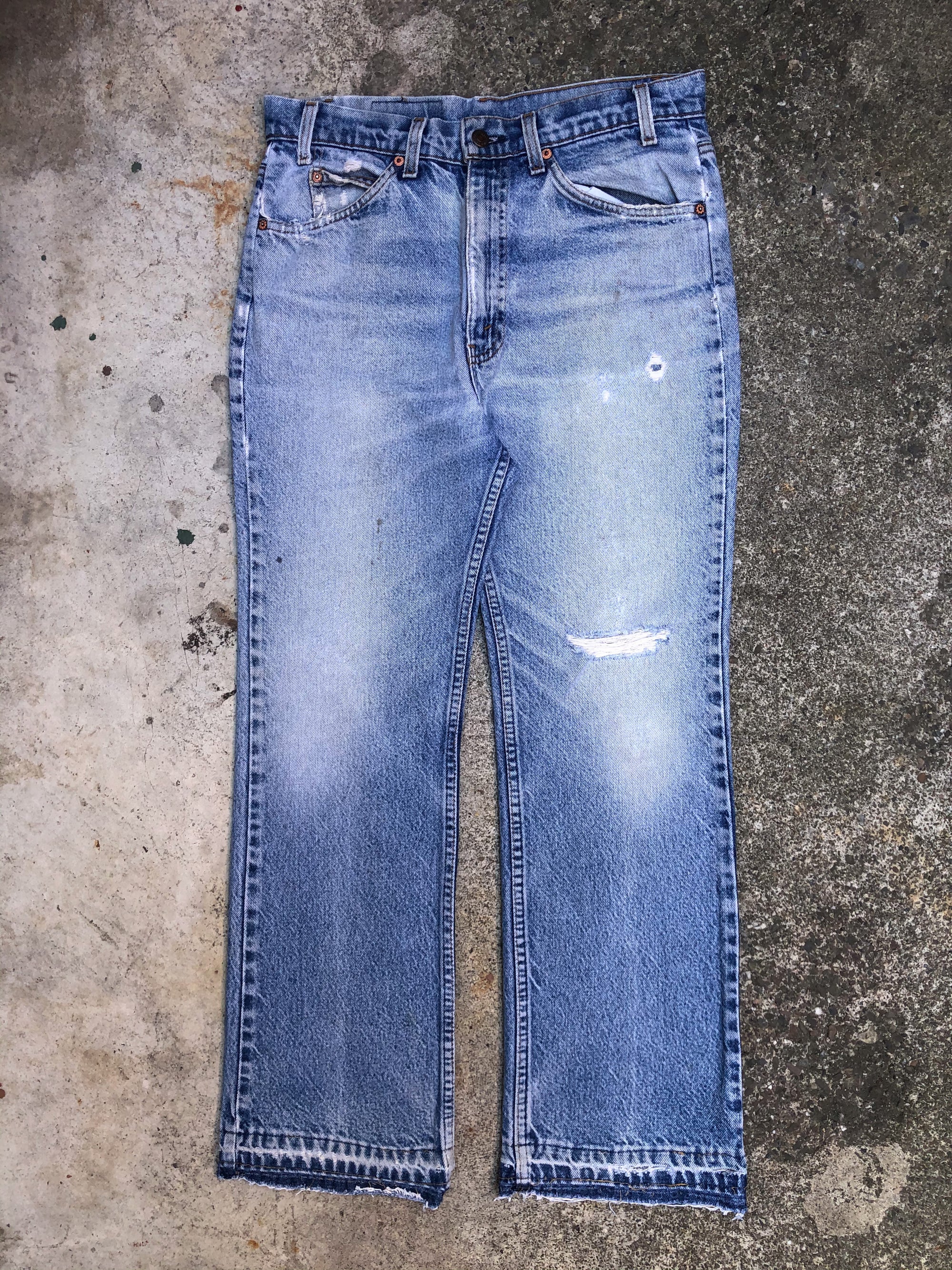 1980s Orange Tab Levis Faded Blue 517 Released Hem (32X28)