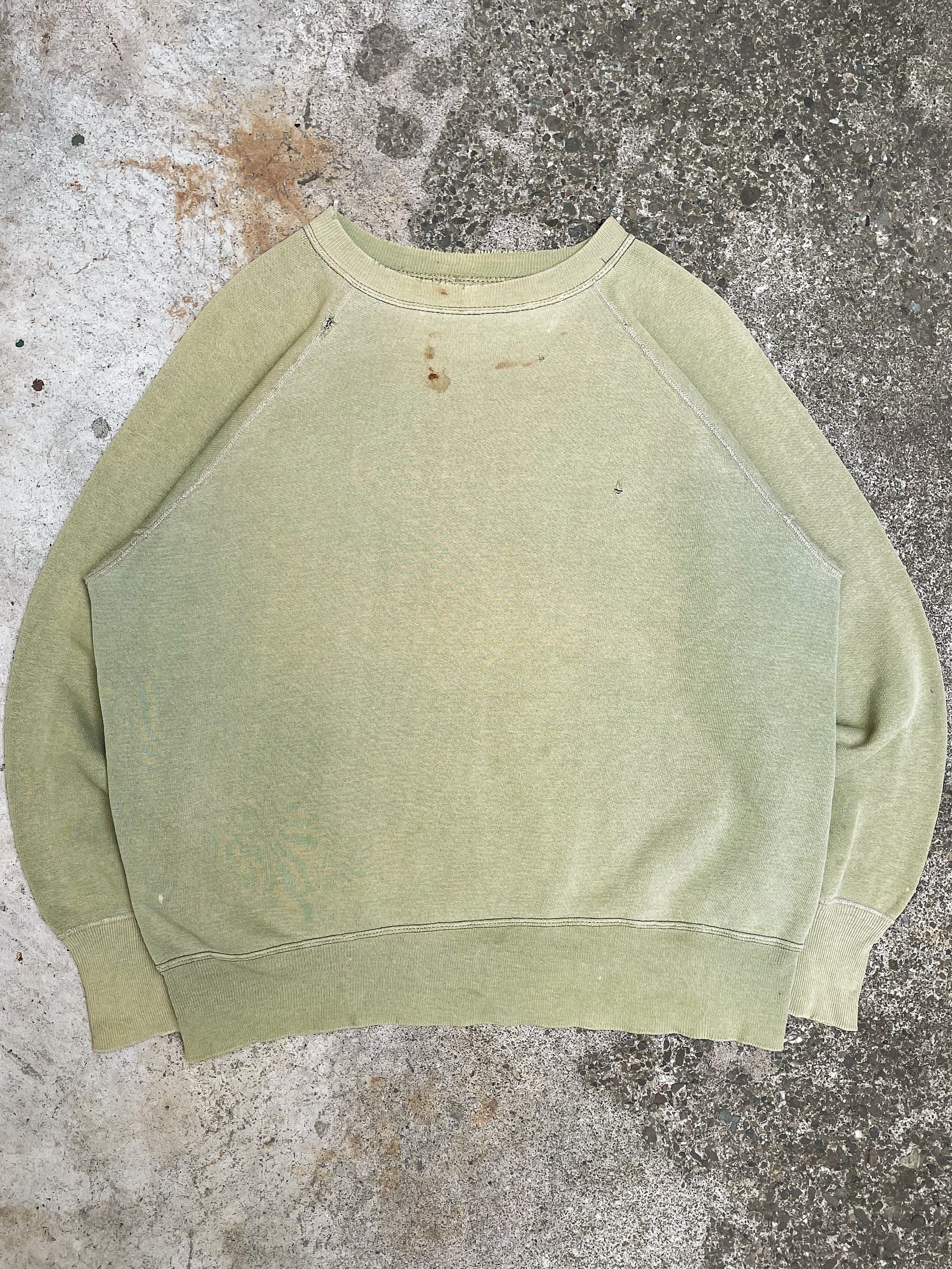 1960s Faded Green Raglan Gusset Sweatshirt