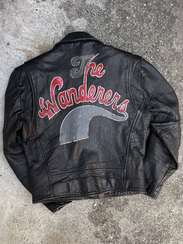 1980s “The Wanderers” Painted Black Leather Biker Jacket