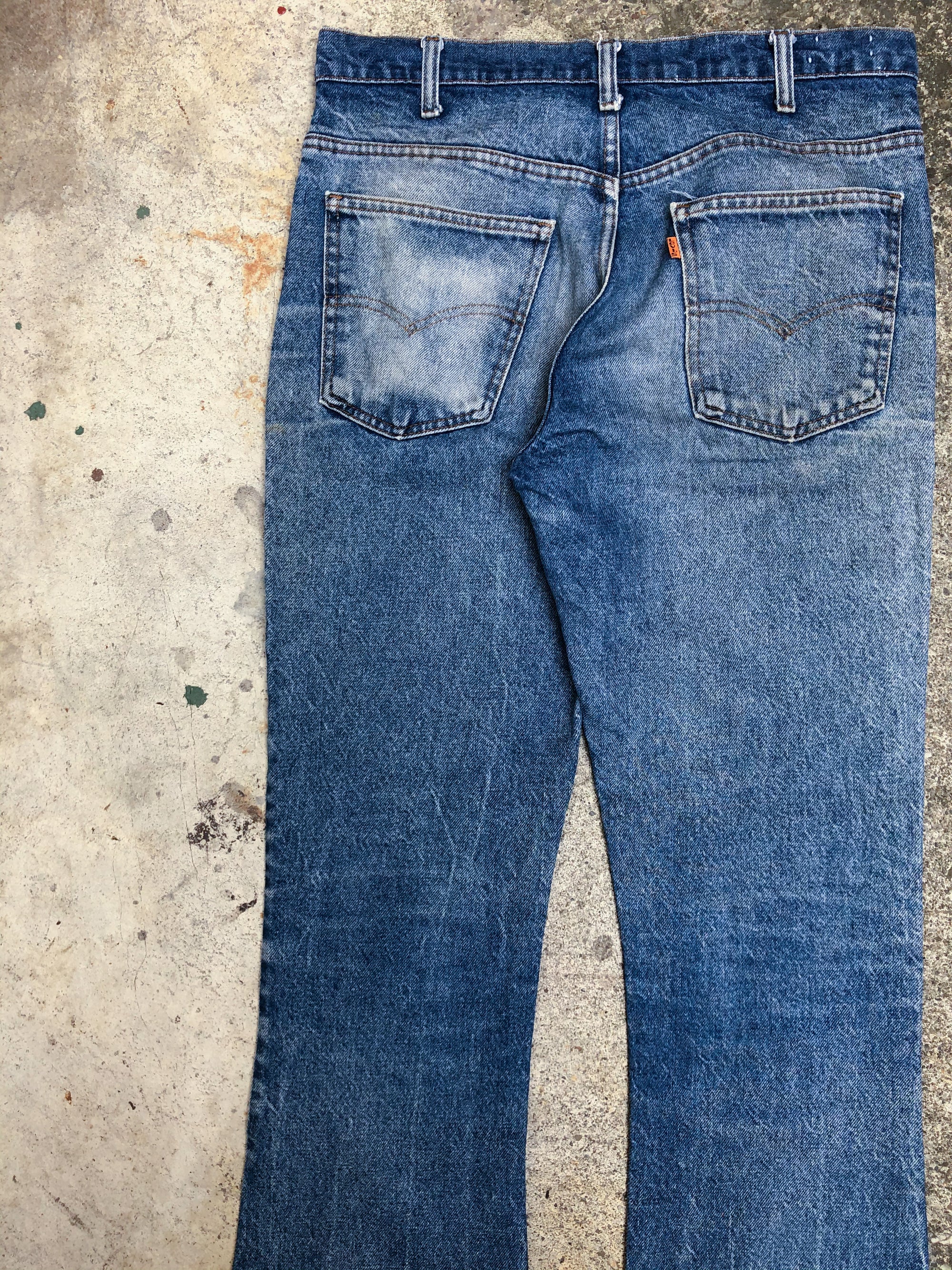 1970s Orange Tab Levis Worn In Blue Flare Denim (32X30)