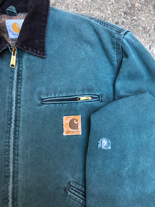 1990s Carhartt Faded Hunter Green Lined Work Jacket (M)