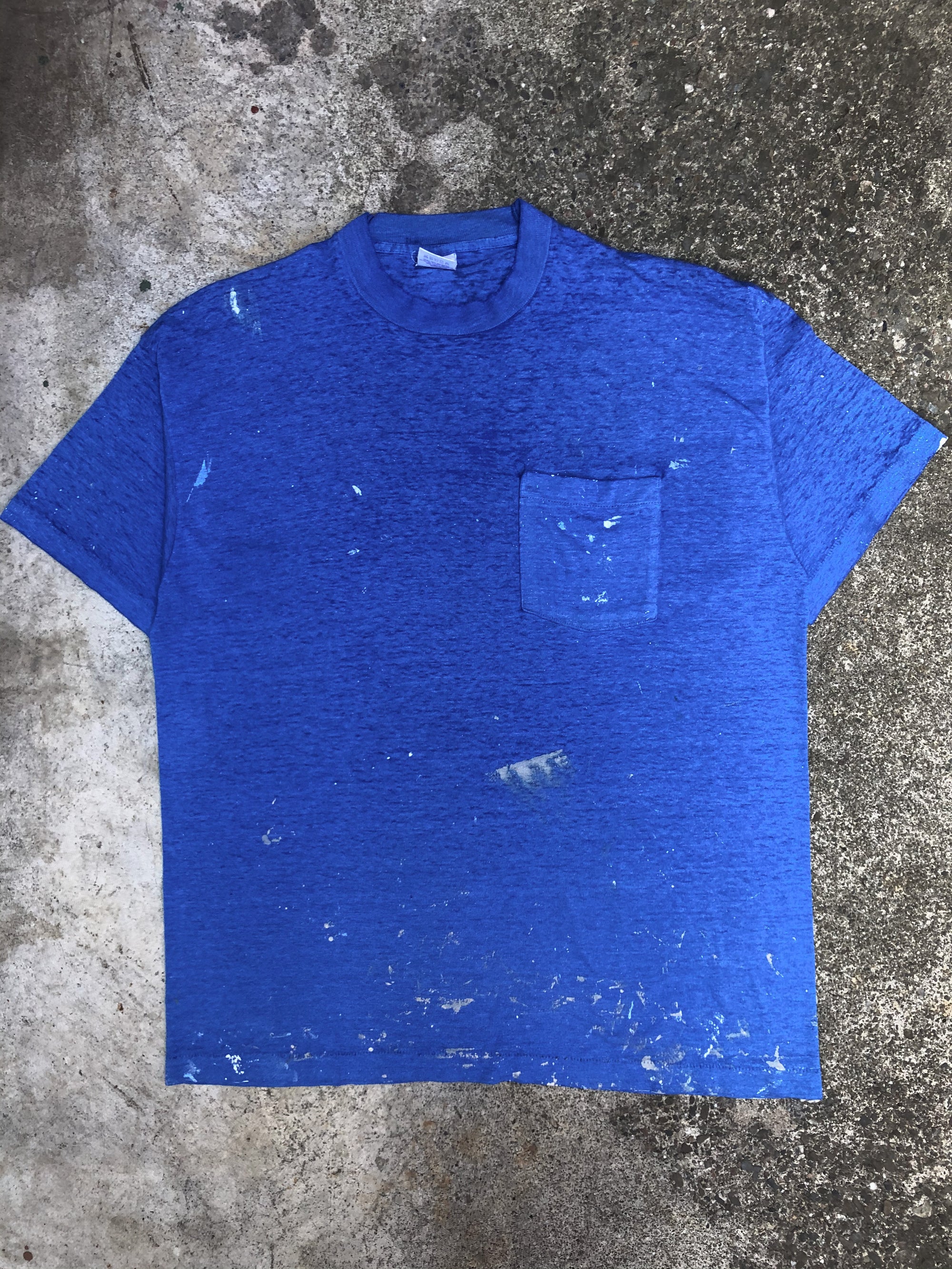 1990s Painted Faded Blue Blank Pocket Tee