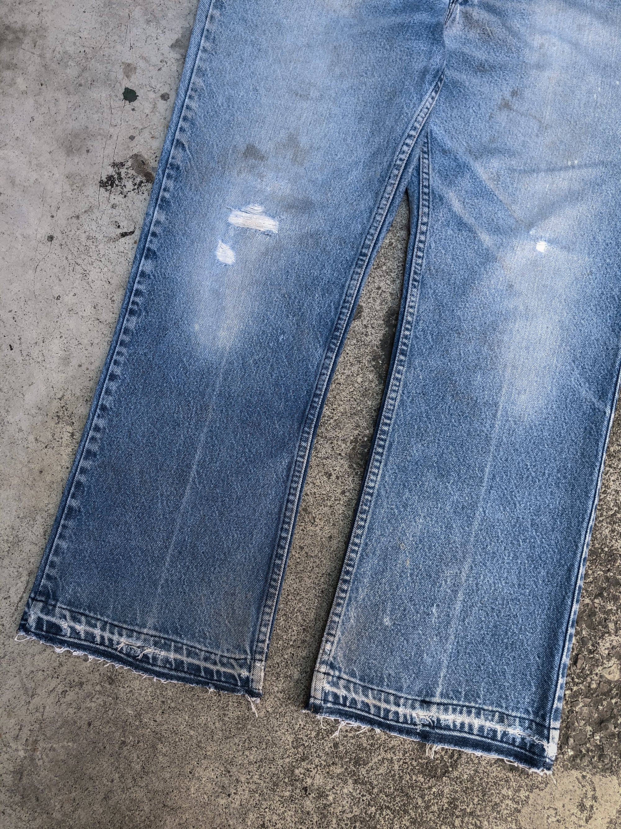 1980s Orange Tab Levis Distressed Blue 517 Released Hem Talon Zip (36X27)