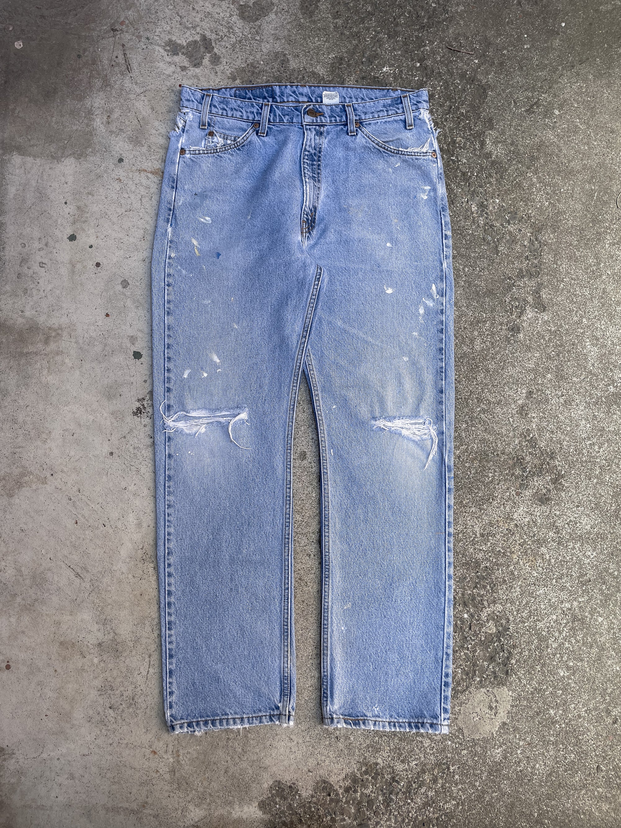 1990s Orange Tab Levi’s Distressed Painted Blue 505 (35X31)