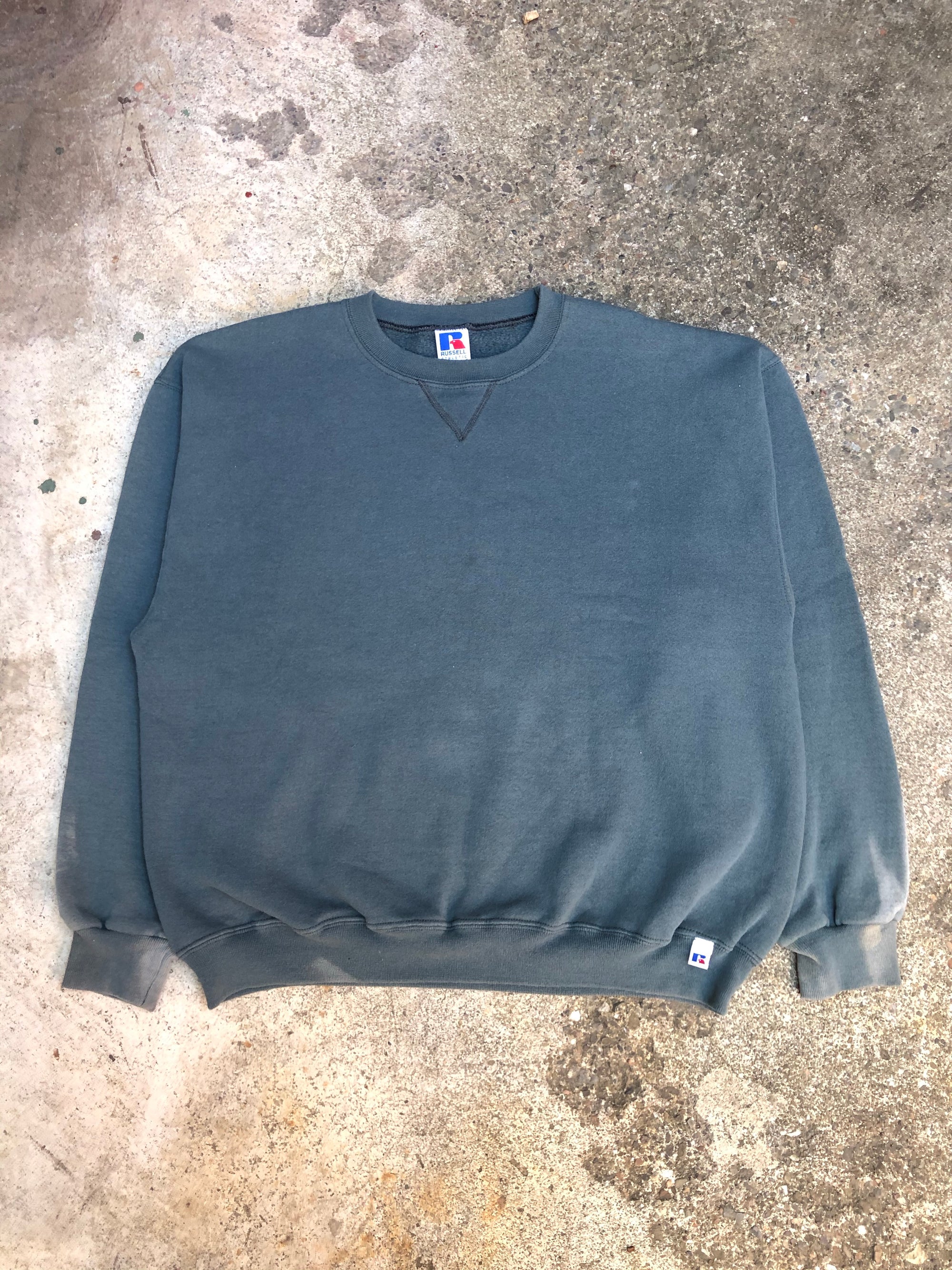 1990s Russell Sun Faded Sea Foam Blank Sweatshirt