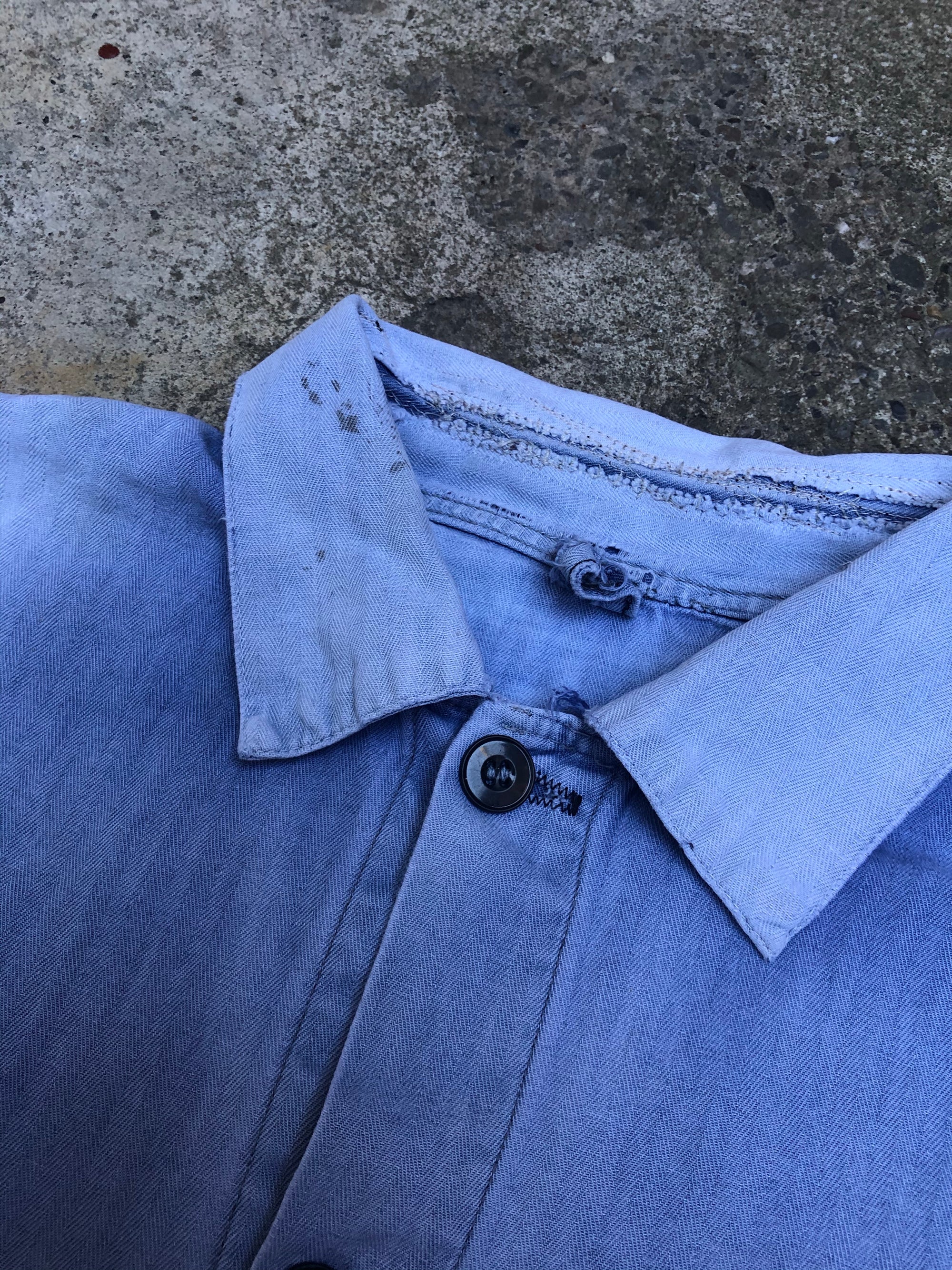 1960s Sun Faded Blue Repaired French Chore Jacket