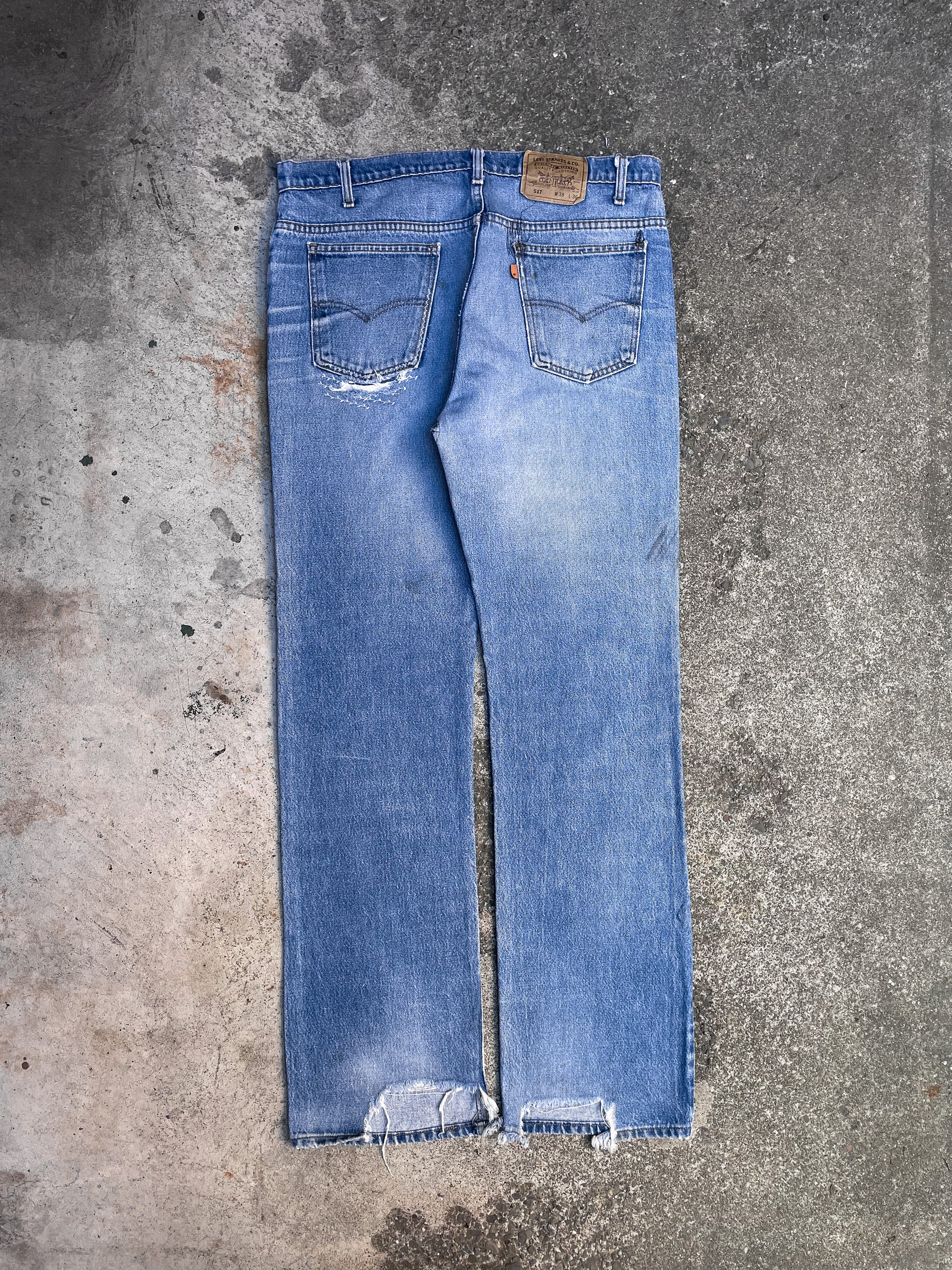 1990s Orange Tab Levi’s Repaired Faded Blue 517 Talon Zip (36X34)