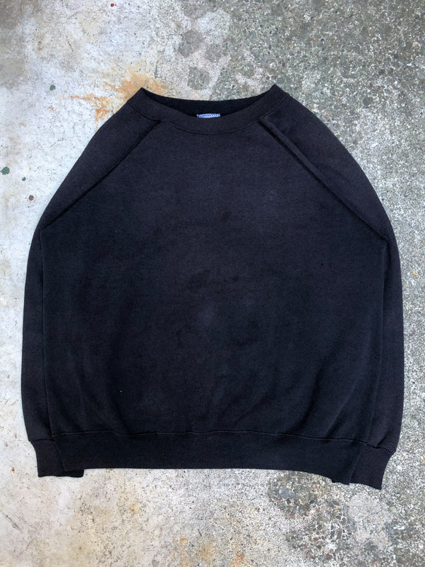 1990s Faded Black Blank Raglan Sweatshirt