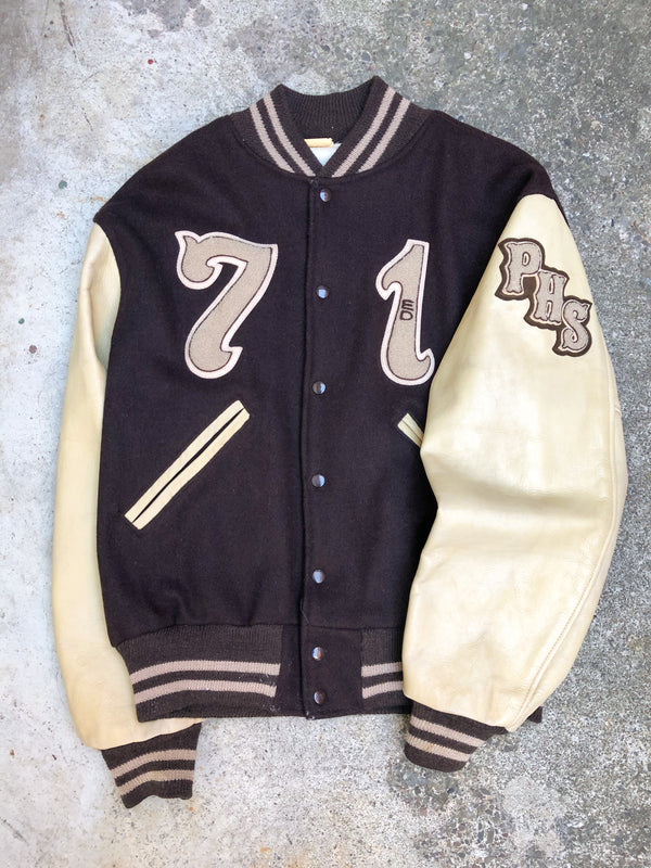 1970s Brown Chain Stitch “Ed” Varsity Jacket