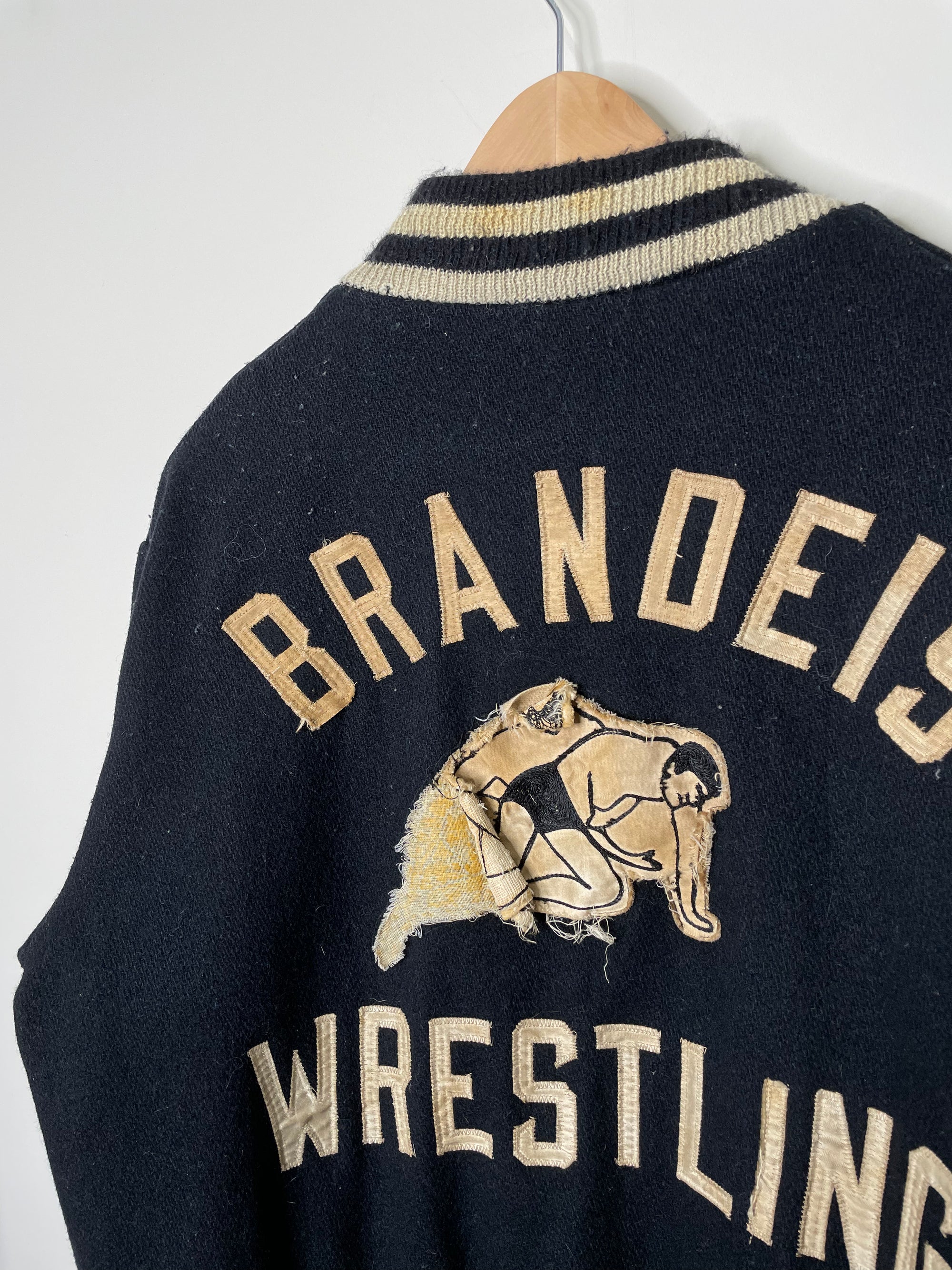 1980s “Brandeis Wrestling” Black Wool Varsity Jacket (M)