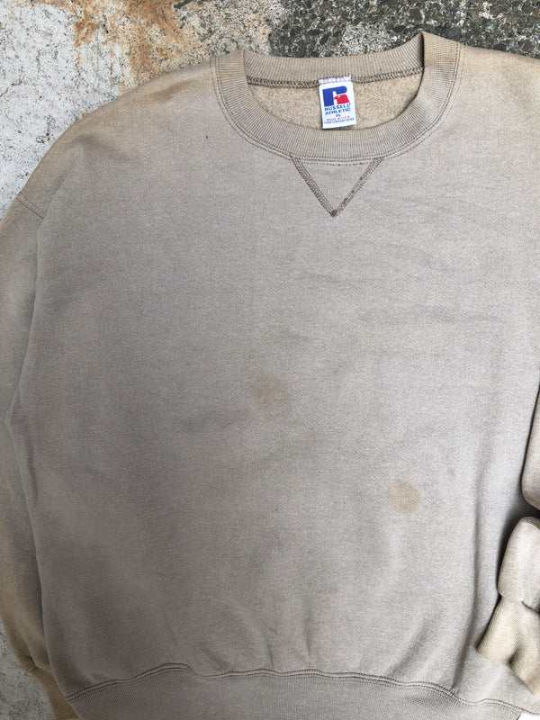 1990s Russell Faded Sand Beige Blank Sweatshirt