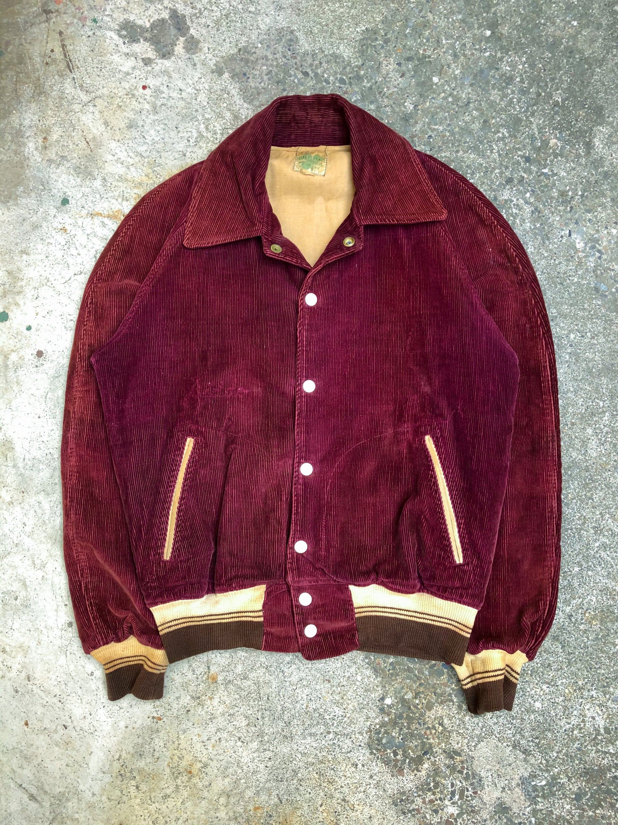 1950s Maroon Corduroy Chain Stitch “Caledonia” Varsity Jacket