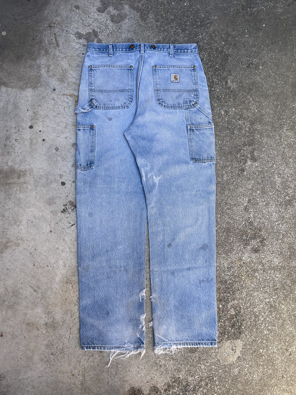 Carhartt B07 Blue Denim Double Front Knee Work Pants (33X32)