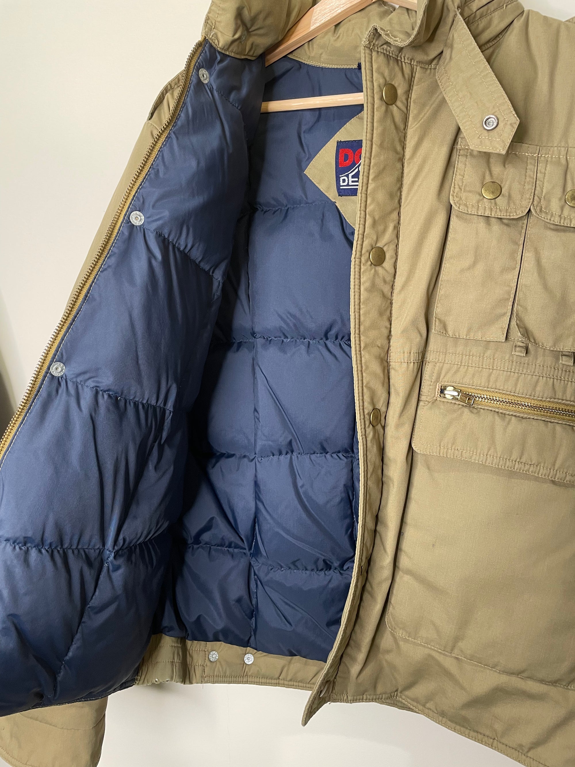 1980s Khaki Cargo Down Puffer Jacket (S/M)