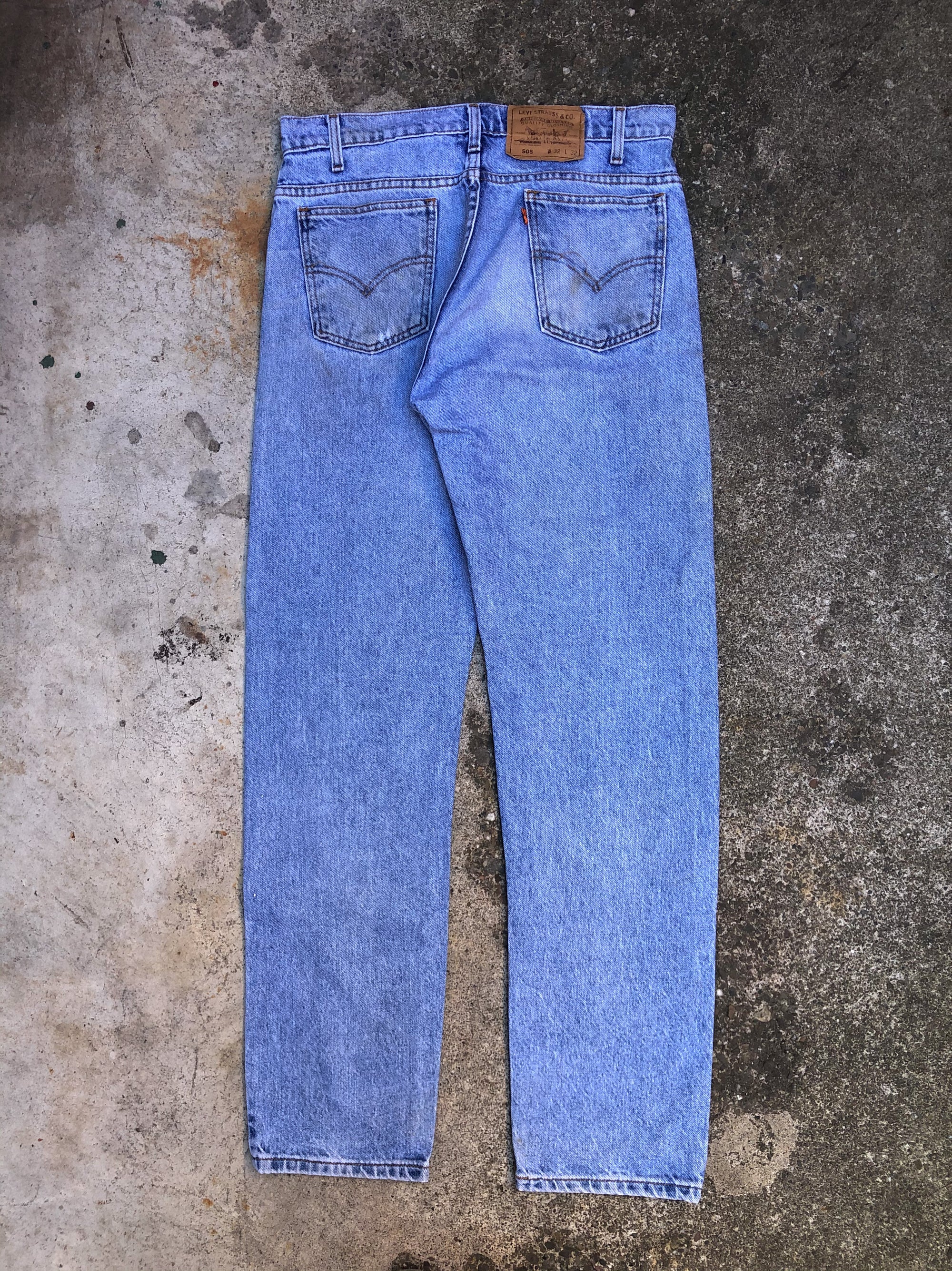 1990s Orange Tab Levis Mid Stone Wash Blue 505 (31X31)