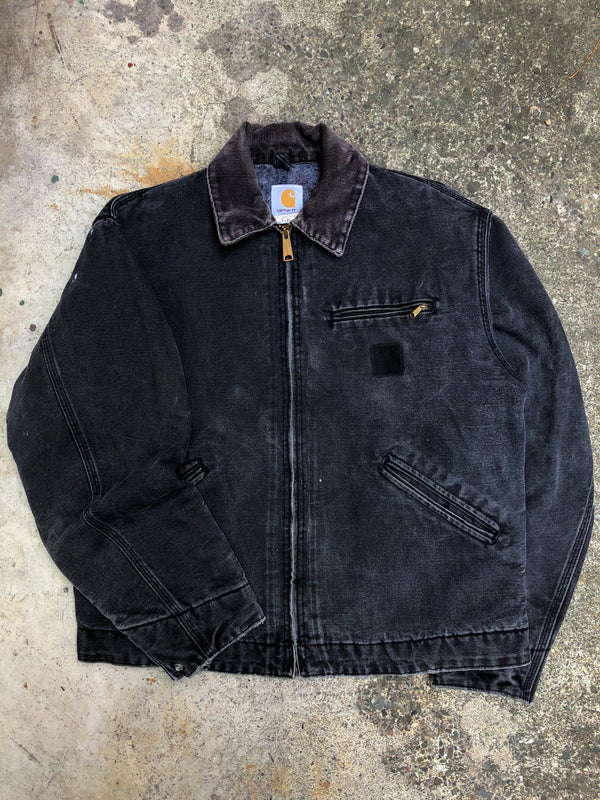 1990s Carhartt Faded Black Painted Lined Work Jacket (M)