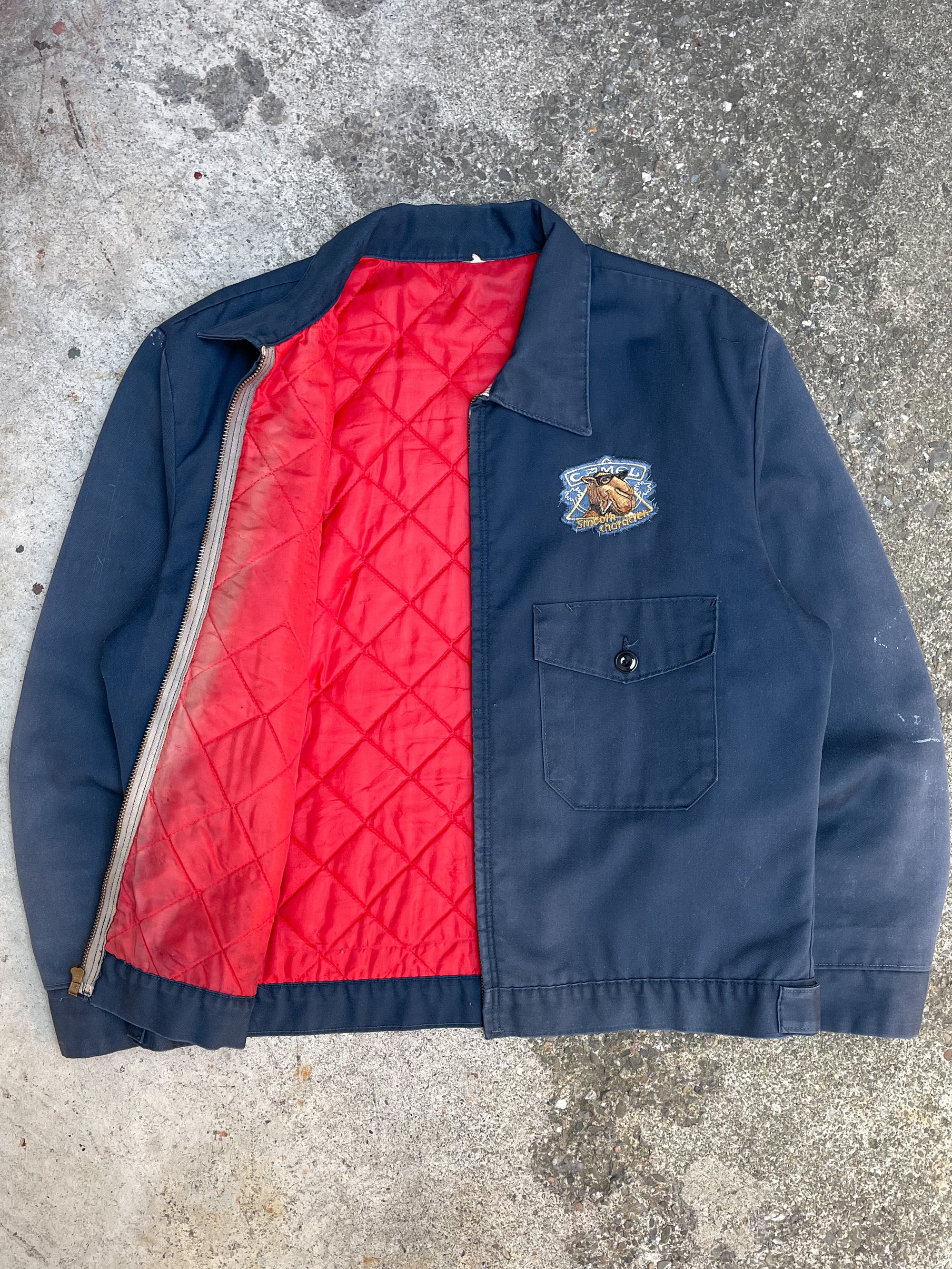 1980s “Camel” Sun Faded Navy Lined Work Jacket