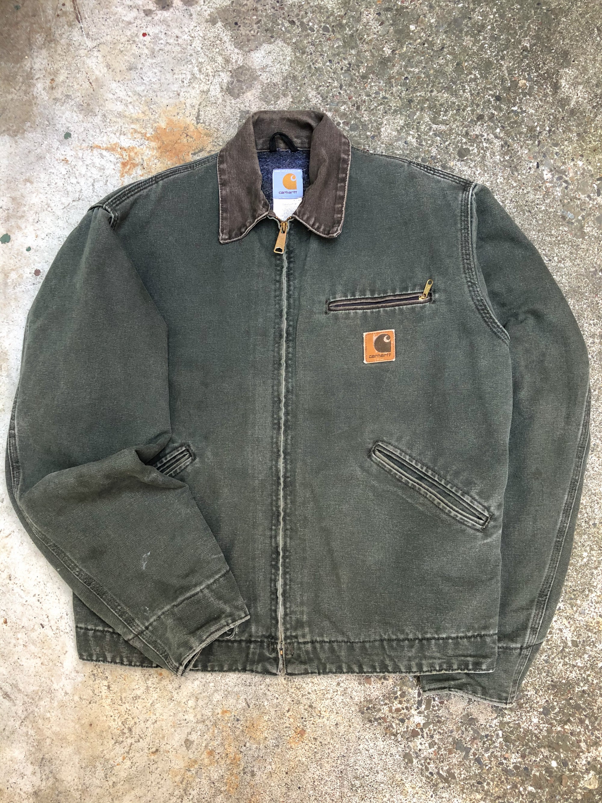 1990s Carhartt Faded Moss Green Lined Work Jacket (M)