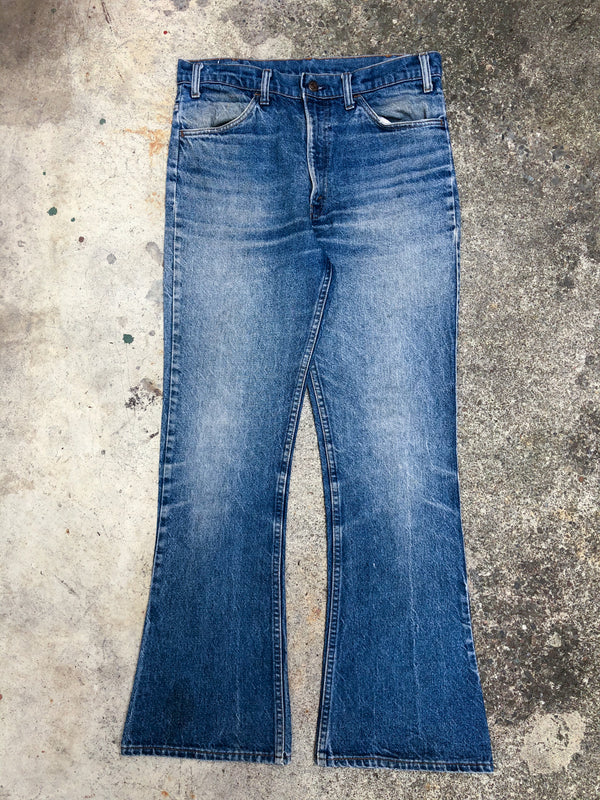 1970s Orange Tab Levis Worn In Blue Flare Denim (32X30)