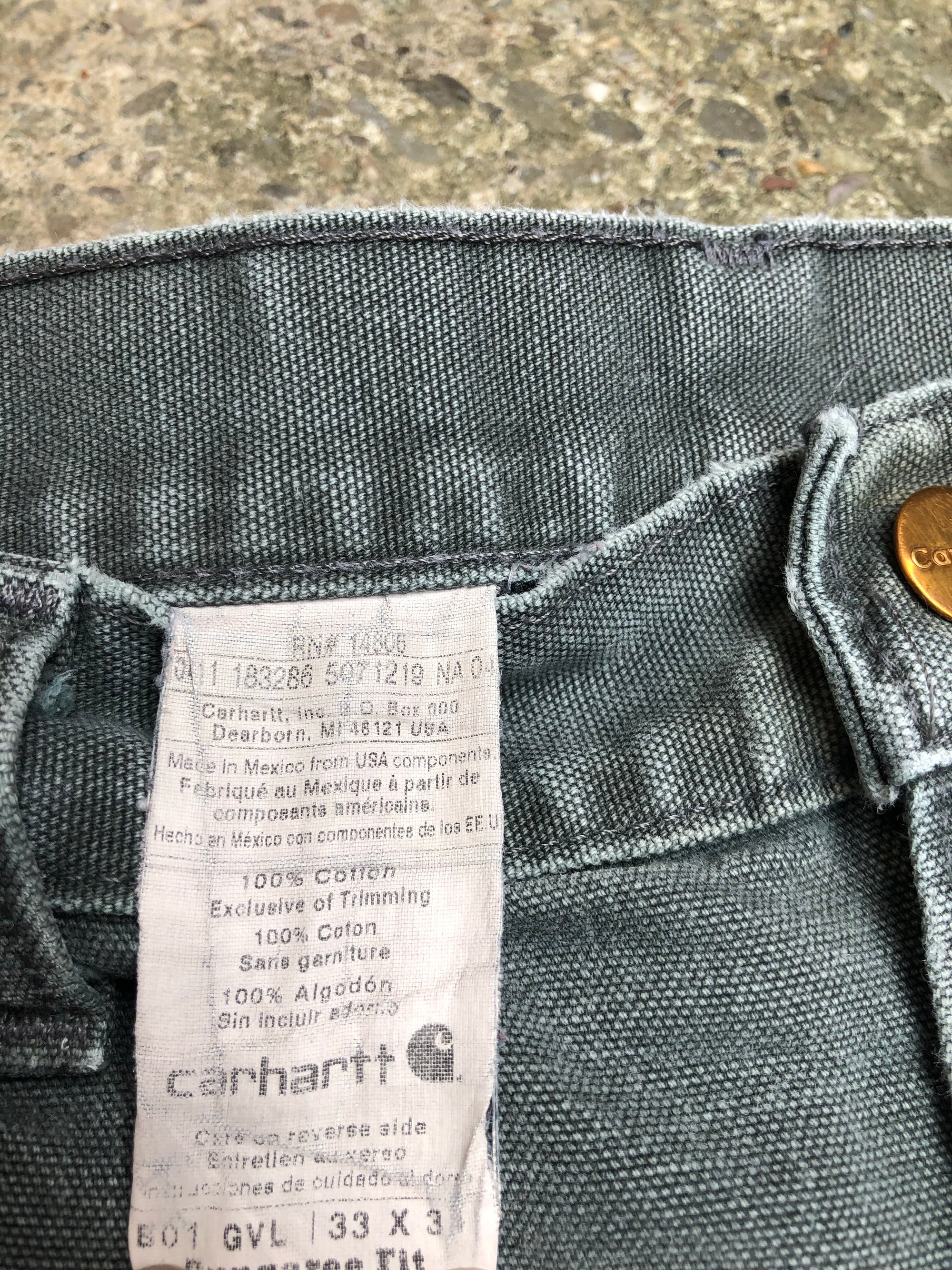 Carhartt B01 Green Overdye Gravel Grey Double Front Knee Work Pants (32X31)