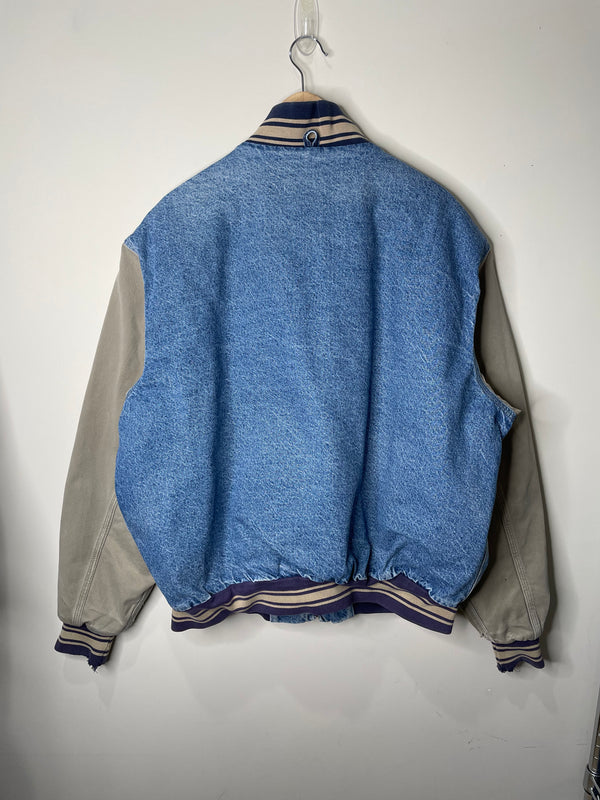 1990s Carhartt Faded Denim Varsity Jacket (XXL)