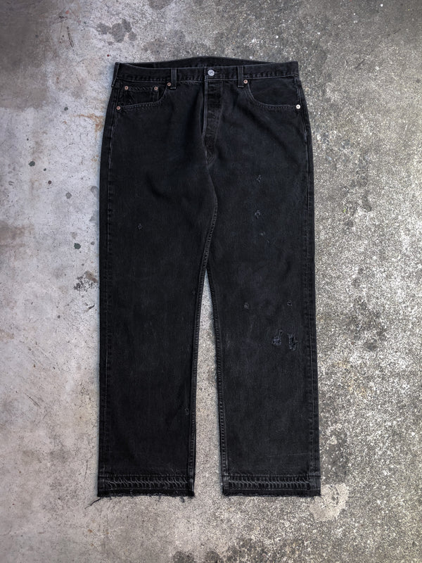 1990s Levis Distressed Black 501 Released Hem (36X30)