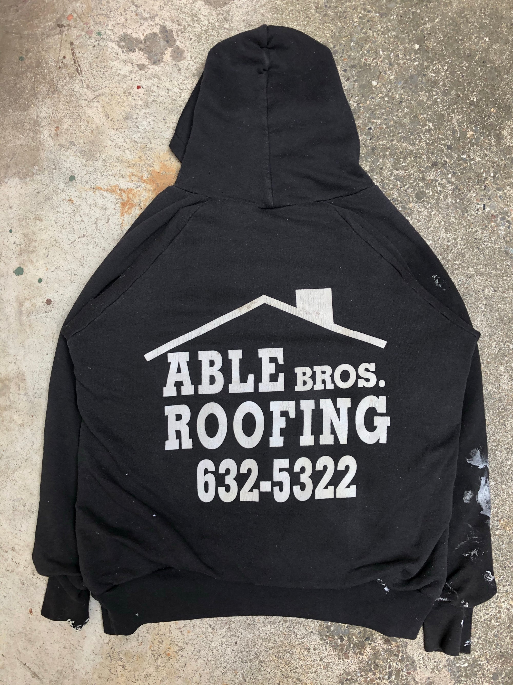 1990s Painted Black “Able Bros Roofers” Thermal Raglan Hoodie