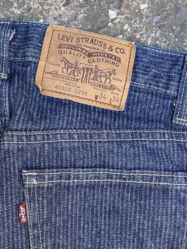 1980s Levi’s Striped Faded Indigo 505 Talon Zip (30X28)