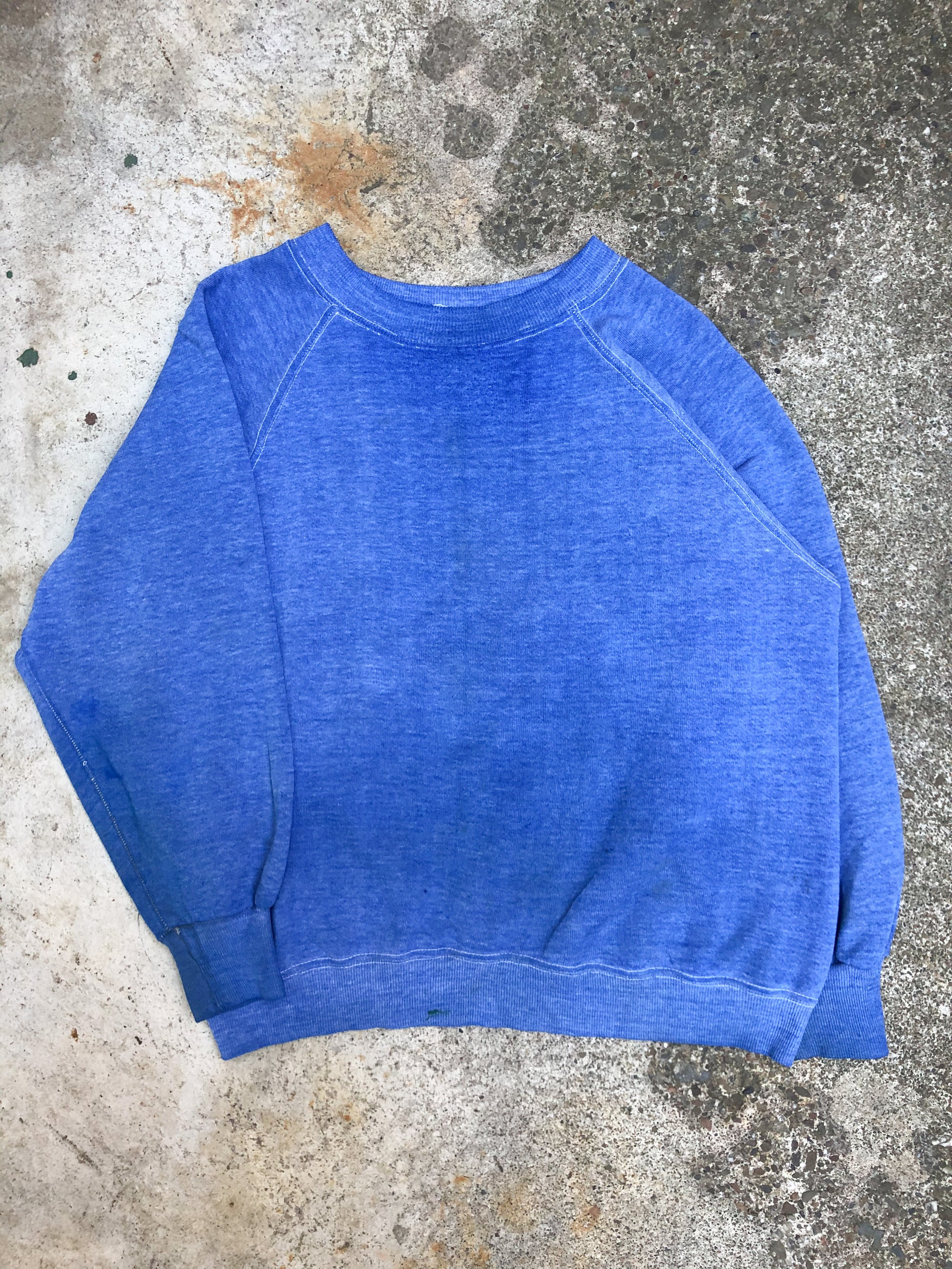 1980s Faded Worn In Blue Blank Raglan Sweatshirt