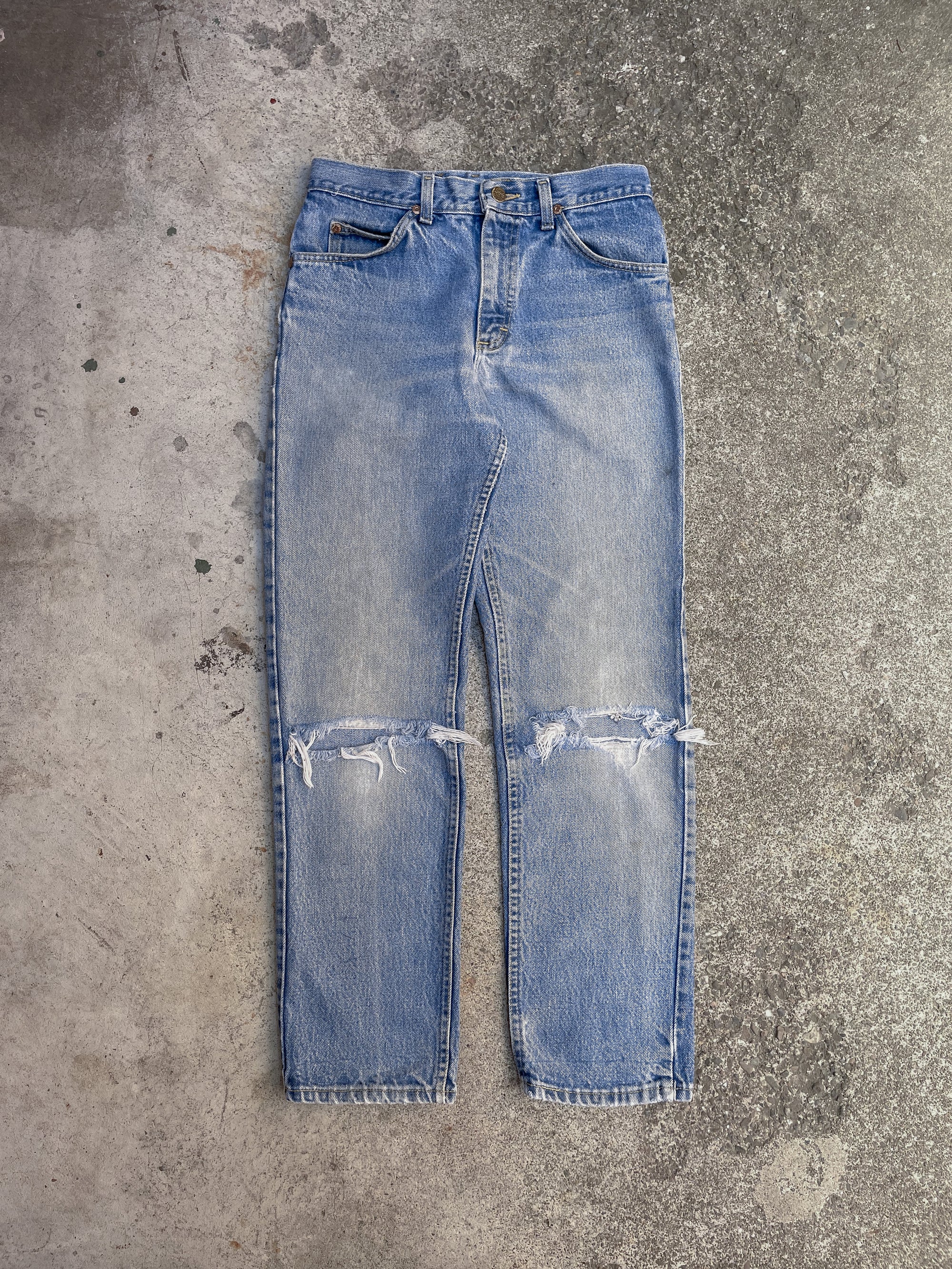 1970s Lee Distressed Faded Blue Talon Zip Denim (28X27)