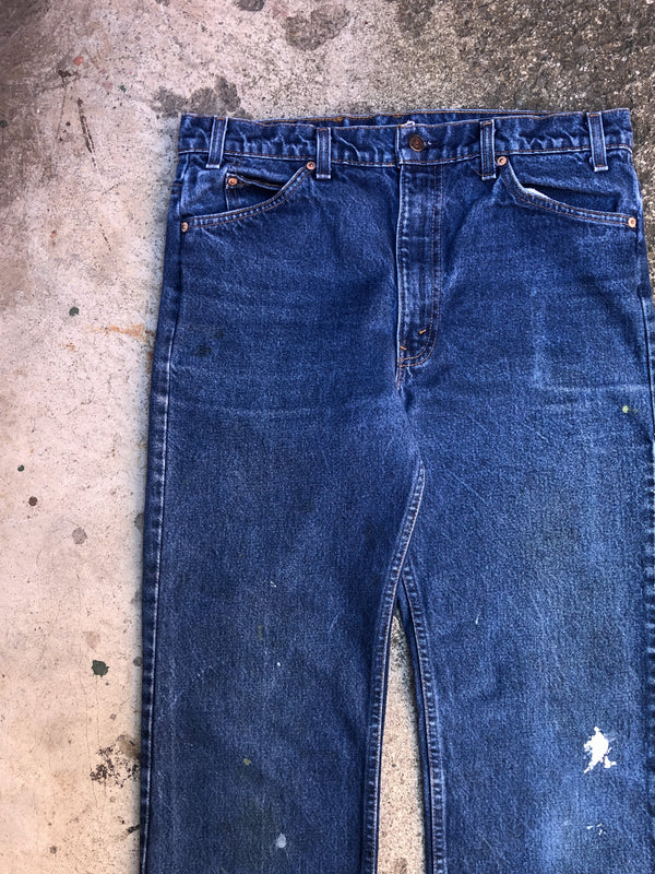 1990s Orange Tab Levis Painted Blue 517 Released Hem (35X32)