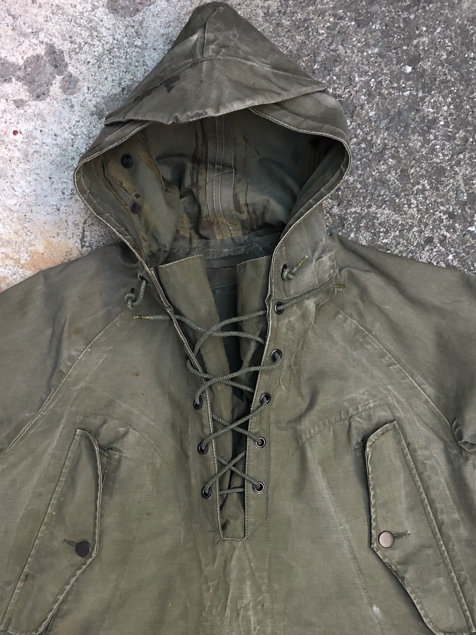 1960s Vietnam War Era Oil-Stained Faded USN Wet Weather Parka