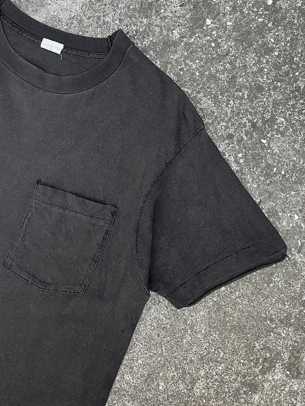 1990s Faded Black Single Stitched Selvedge Pocket Tee