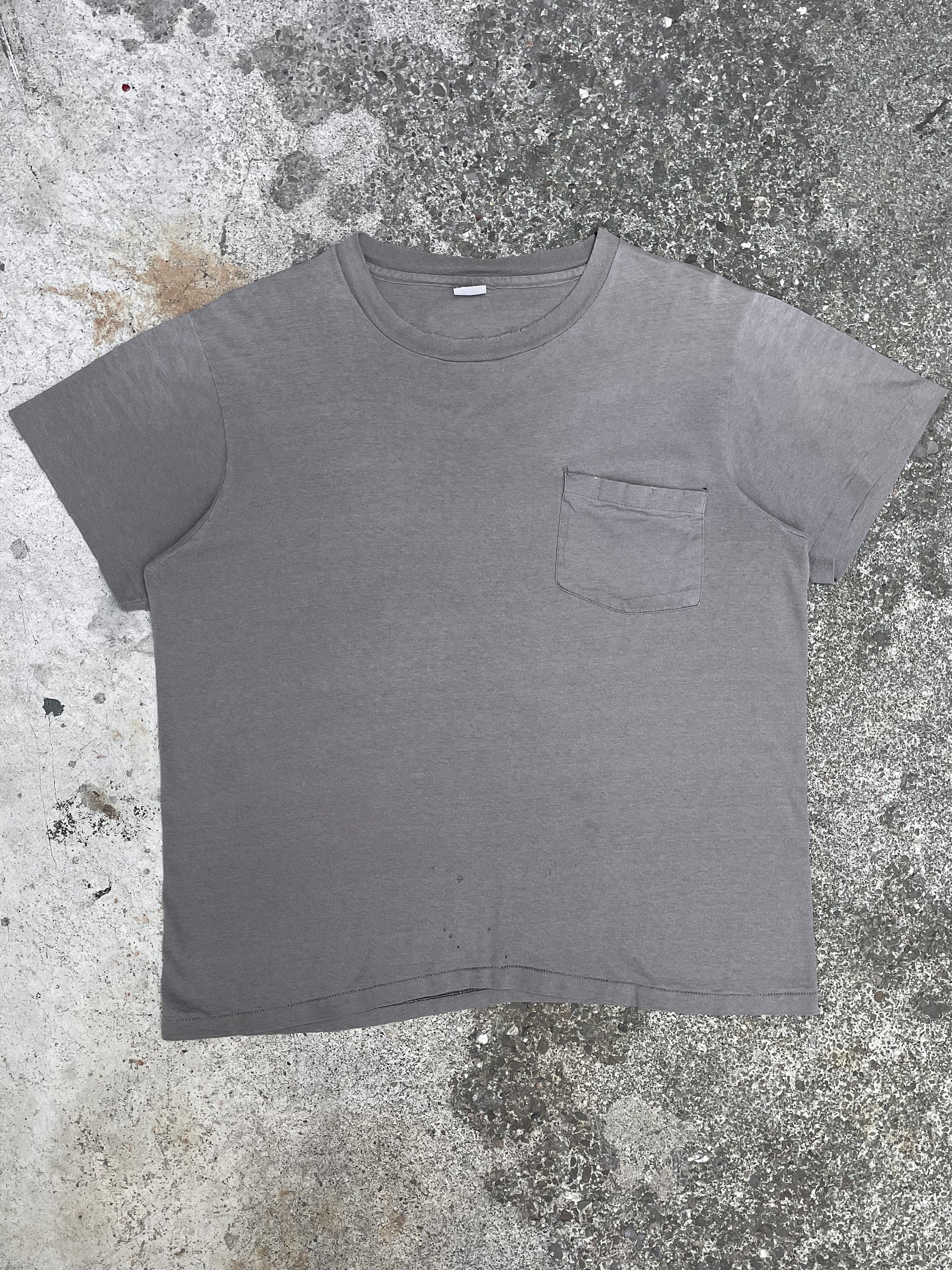 1980s Faded Grey Single Stitched Pocket Tee (M)